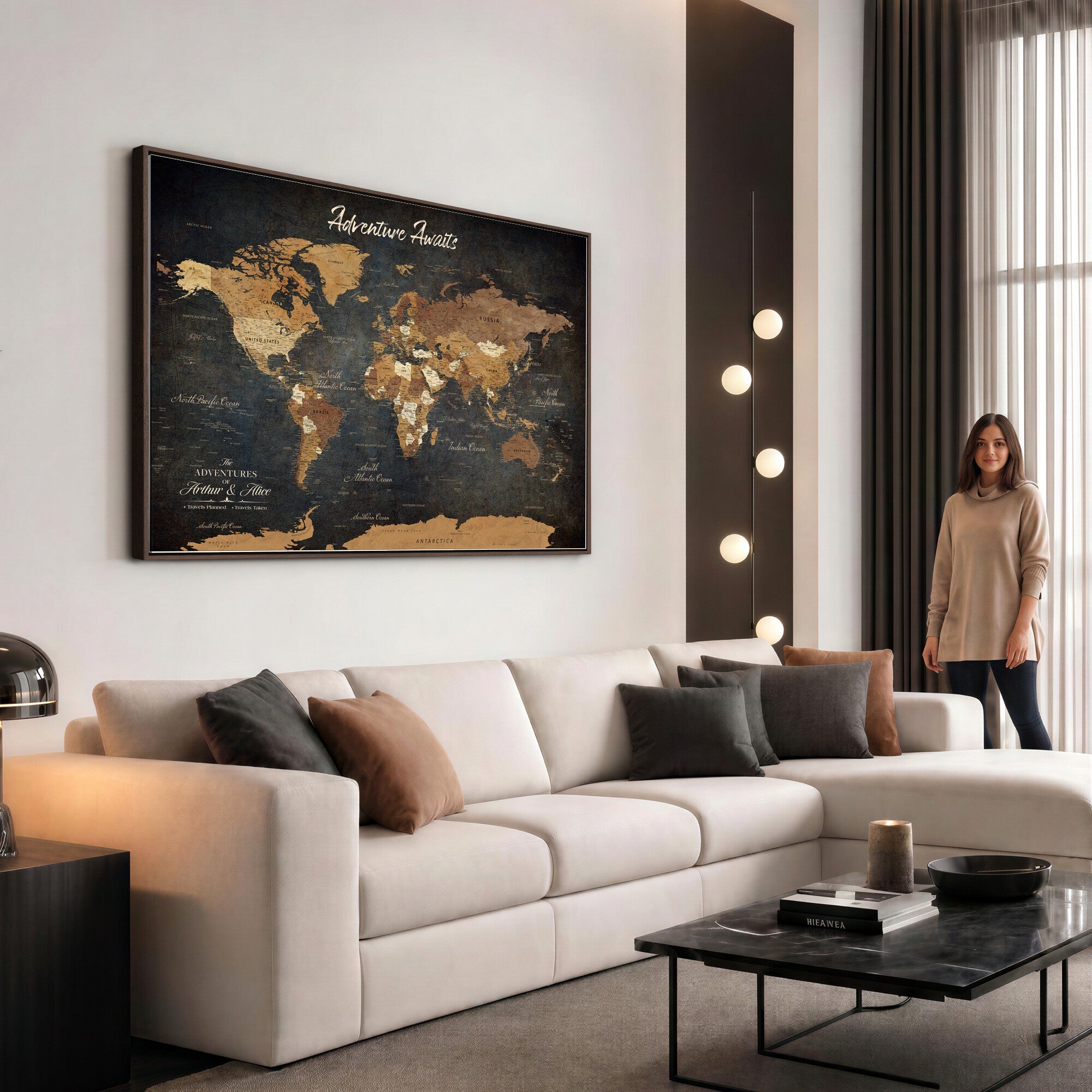 195425676576-MGV-CV-36X24 - Custom Push Pin World Map Canvas PRINT | Personalized Travel Tracker | Wedding Anniversary Gift