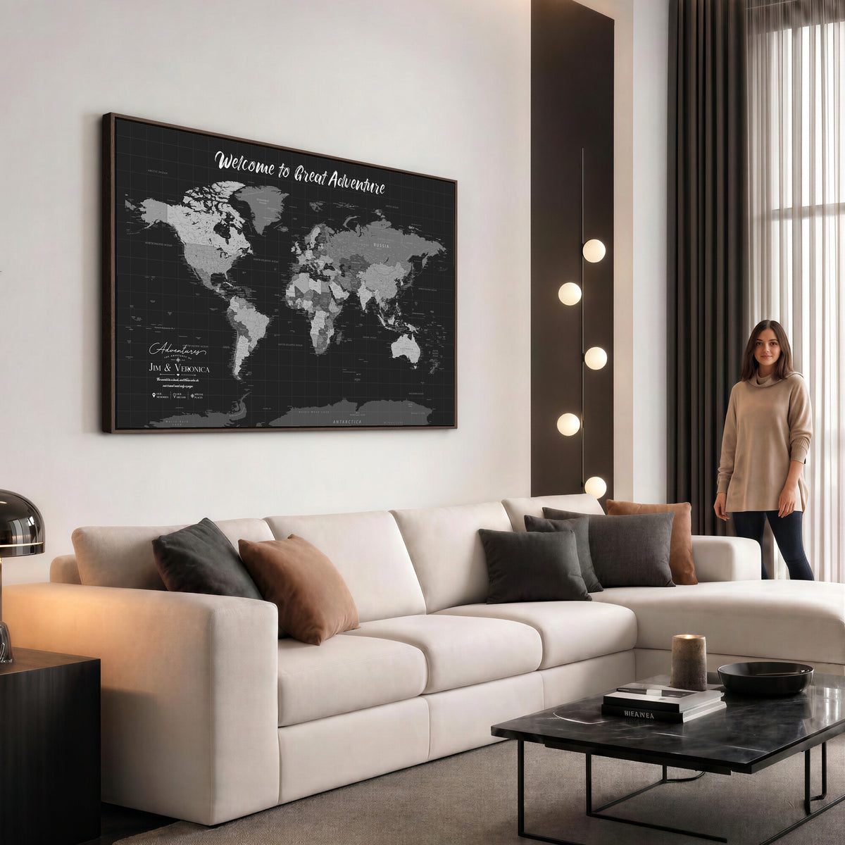 NEWMAP-21-MGV-CV-36X24 - World Map Wall Art Canvas Print, Modern Decorative Framed Map Artwork Prints for Living Room, Office, Bedroom Wall Decor