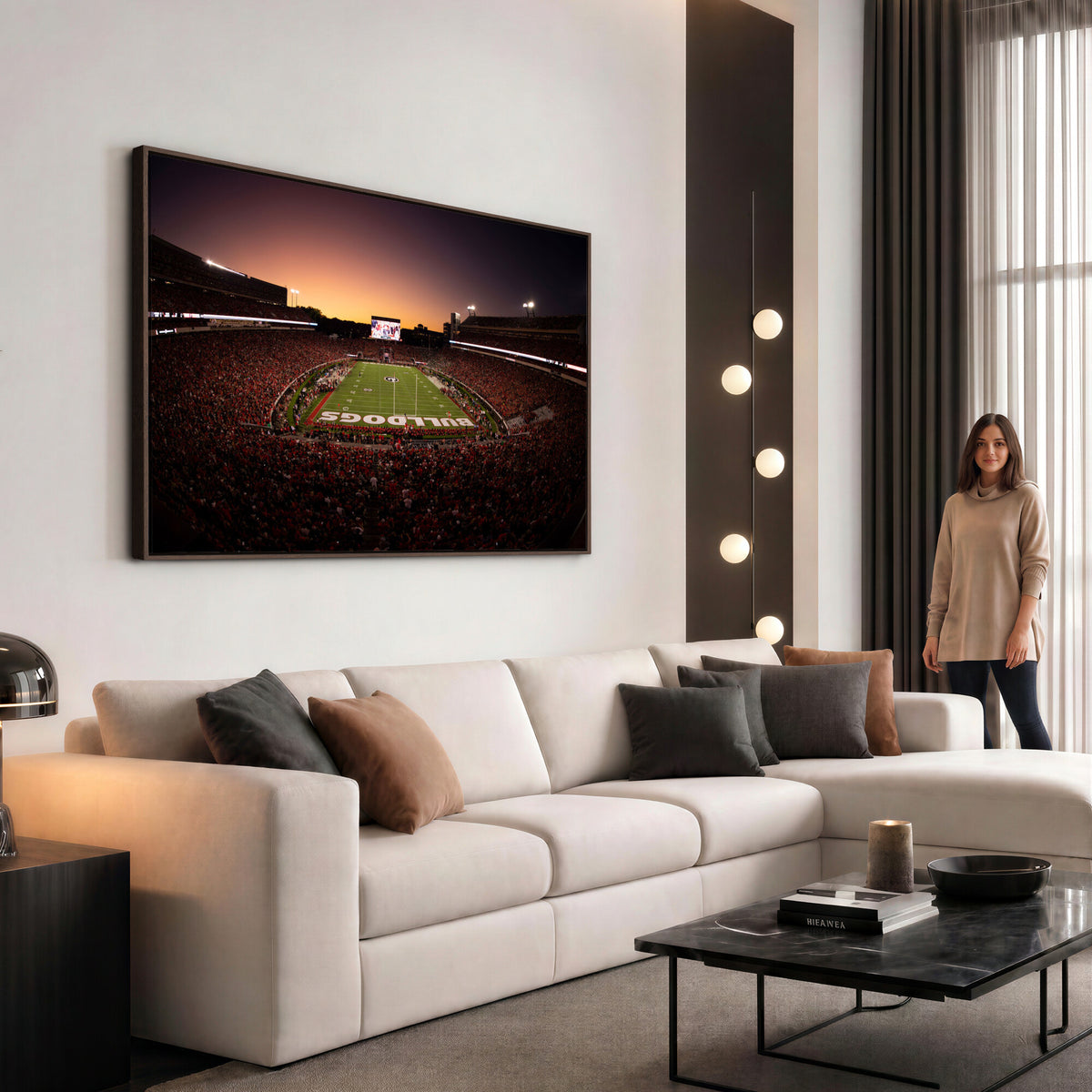 97720998-_Poster-30x20 - Georgia Bulldogs Stadium Sunset Canvas Print 3 Piece Framed Wall Art Extra Large Floating Frame Sports Poster Made in USA