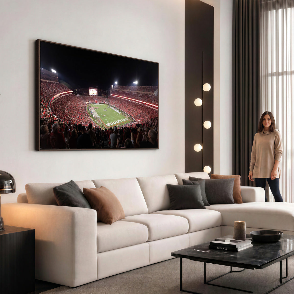 50587166-_Poster-30x20 - Sanford Stadium Georgia Bulldogs Canvas Print 3 Piece Framed Wall Art Extra Large Floating Frame Sports Poster Made in USA