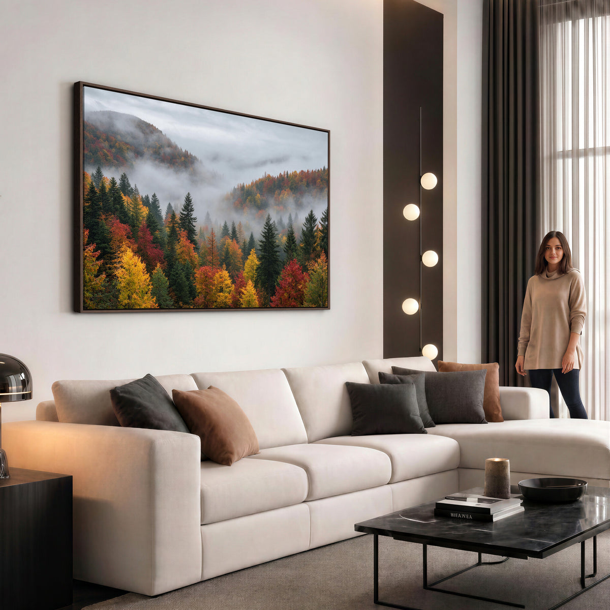 47877083-_Poster-30x20 - Fall Forest Misty Mountain Canvas Print Smoky Mountain Landscape Wall Art Autumn Trees Nature Poster Printing