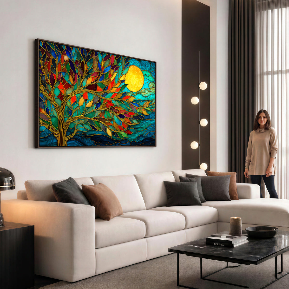 11877152-MGV-CV-36X24 - Stained Glass Tree Of Life Wall Art - Vibrant Mosaic Nature Home Decor