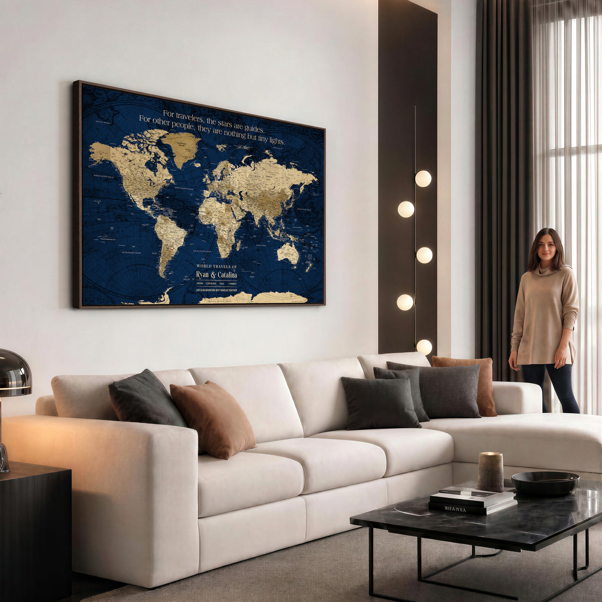 71667510D-MGV-CV-36X24 - Custom Push Pin World Map Wall Art Canvas Print | Personalized Travel Tracker with Pins Framed Large for Home and Office Decor