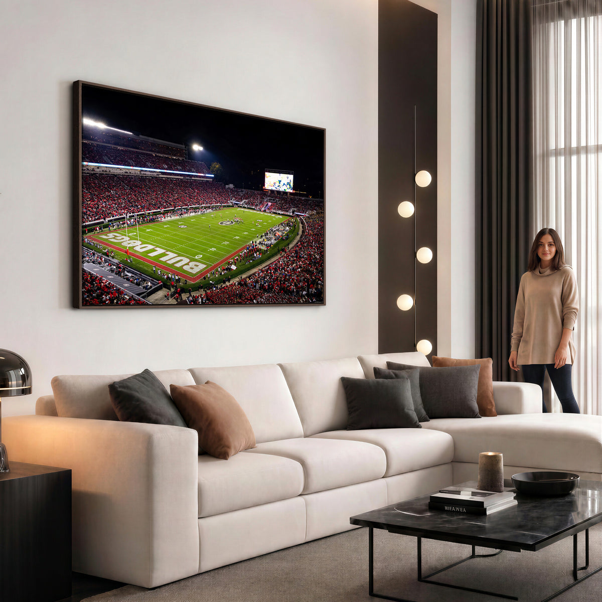12753057-MGV-TP-30X20 - Sanford Stadium Night Game Canvas Wall Art - Georgia Bulldogs Football Stadium Print