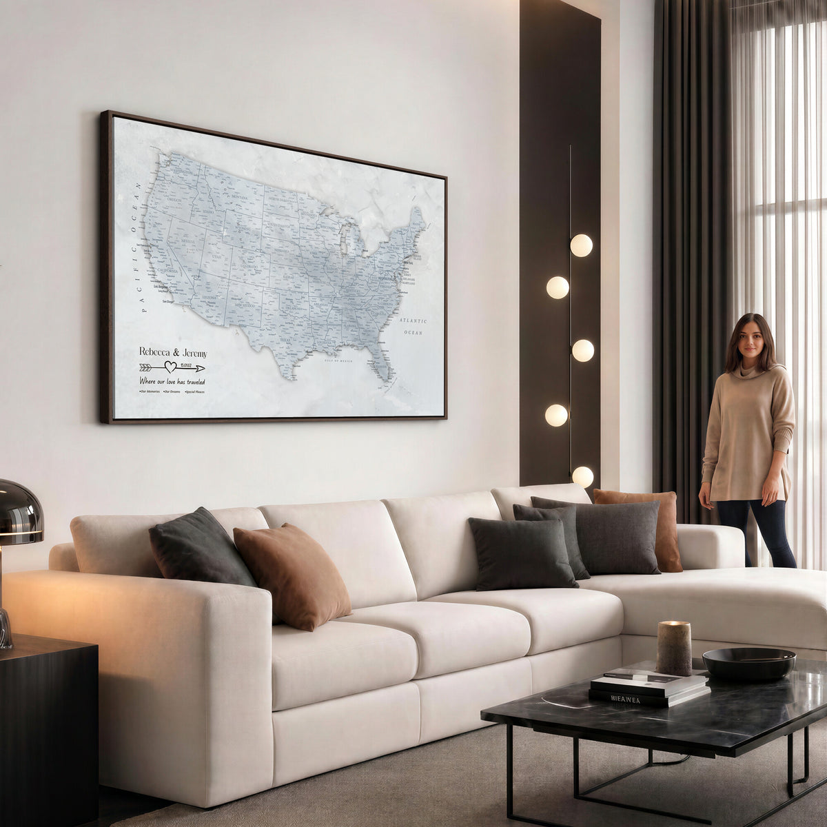 35973131-MGV-CV-36X24 - Custom USA Push Pin Travel Map Canvas Wall Art - Personalized Couples Gift Flat Digital Print