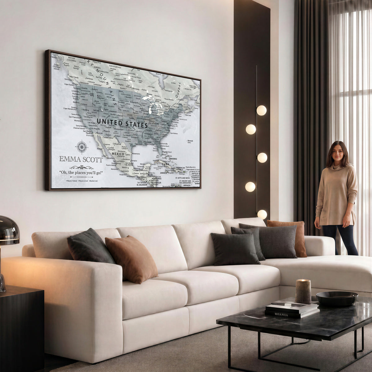 90686209D-MGV-CV-36X24 - Custom USA Push Pin Travel Map Canvas Wall Art - Personalized Couples Gift Flat Digital Print