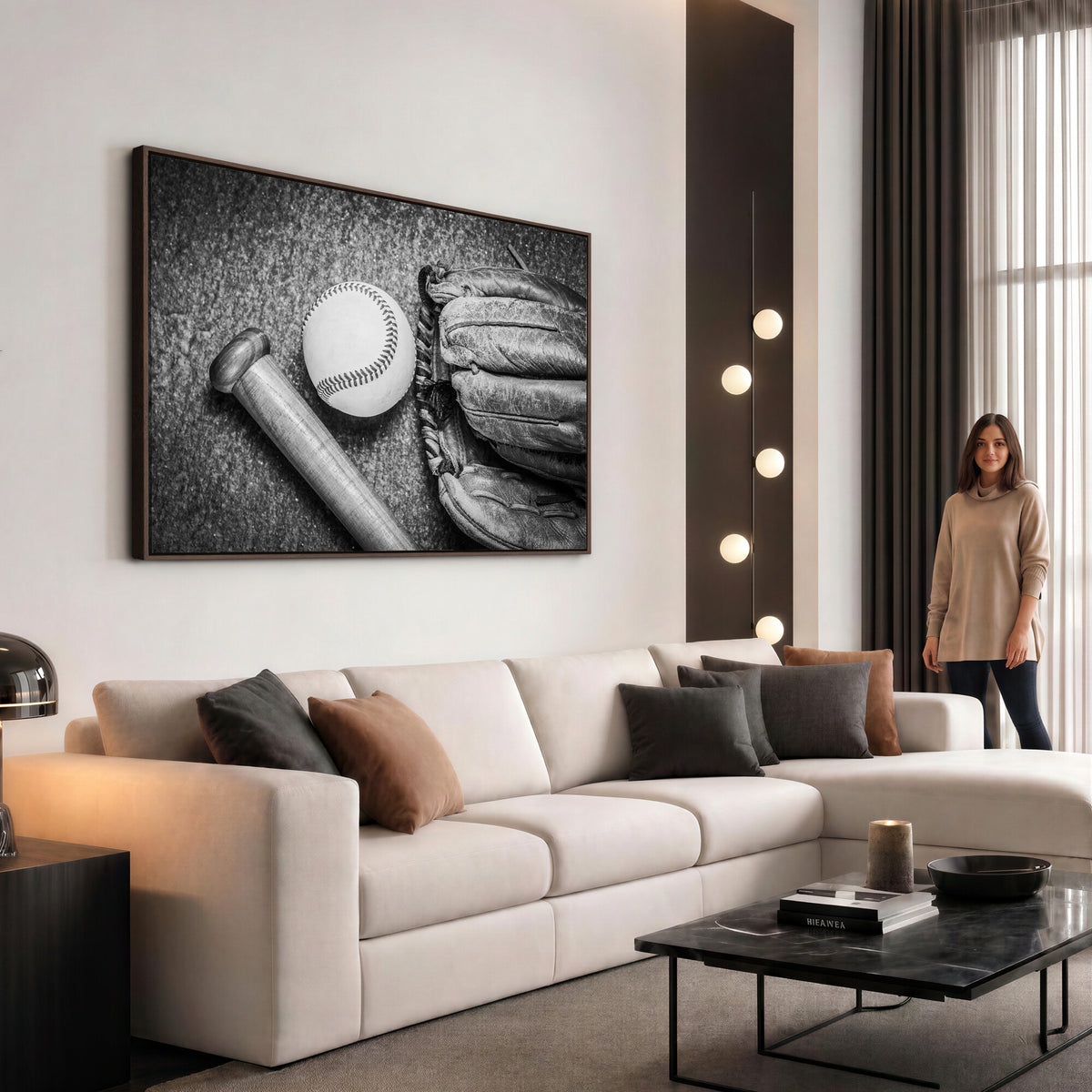83916D-MGV-CV-36X24 - Vintage Baseball Glove and Bat Sports Wall Art Canvas Print