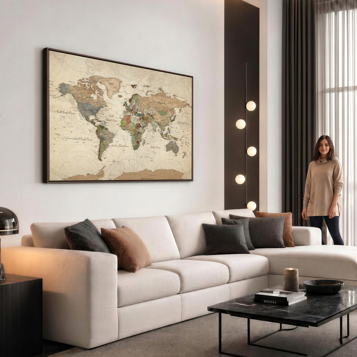 32749414D-MGV-CV-36X24 - Custom Push Pin World Map Wall Art Canvas Print – Personalized Travel Tracker with Pins Framed Large for Home and Office Decor