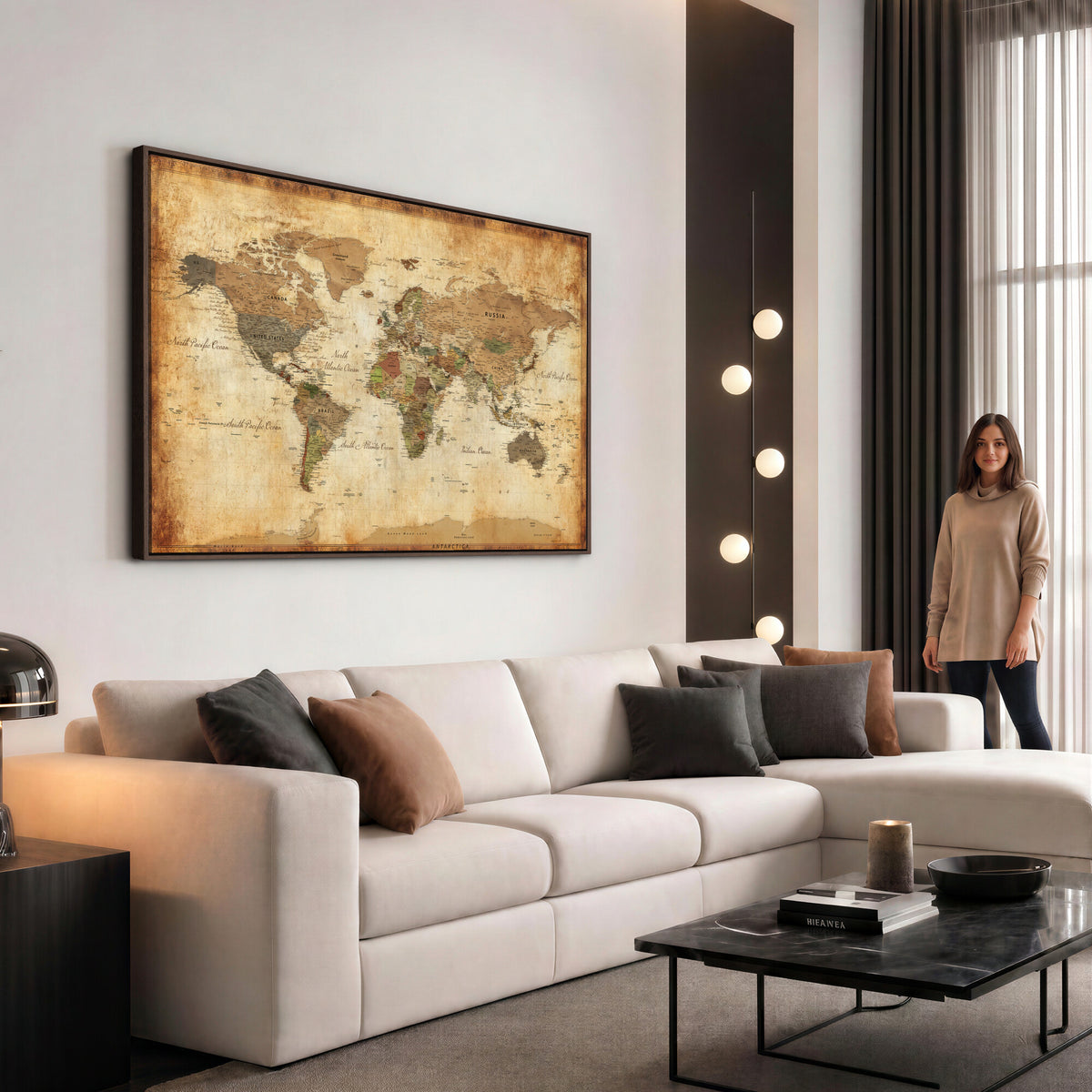 26621467D-MGV-CV-36X24 - Custom Push Pin World Map Wall Art Canvas Print – Personalized Travel Tracker with Pins Framed Large for Home and Office Decor