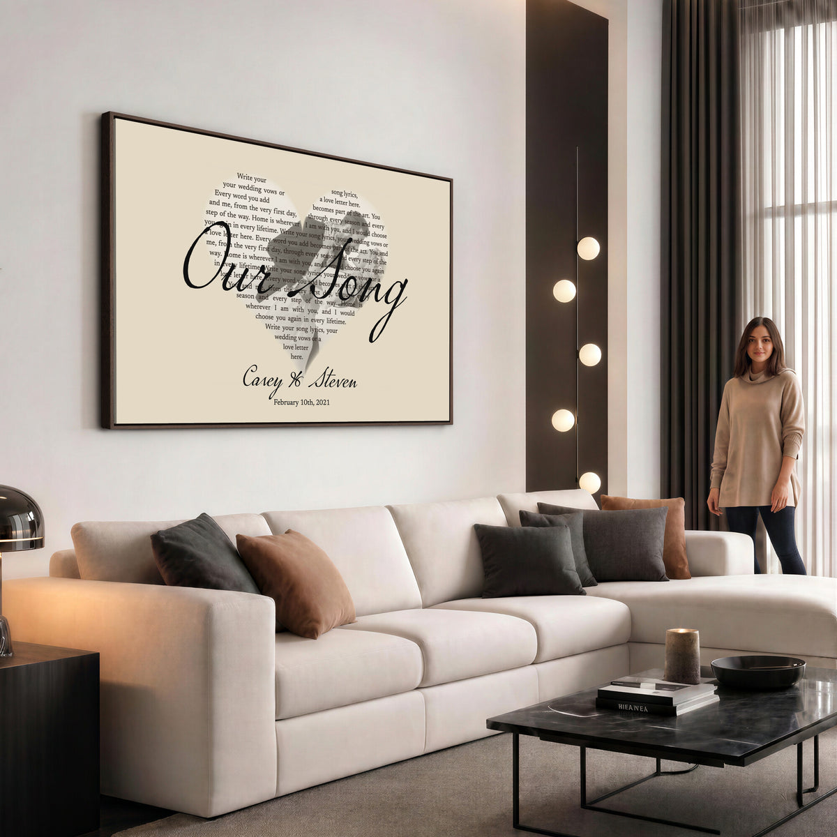 CSTM911D-MGV-CV-36X24 - Lyrics Heart Canvas Print – Personalized Song Lyrics in a Heart Shape Wall Art