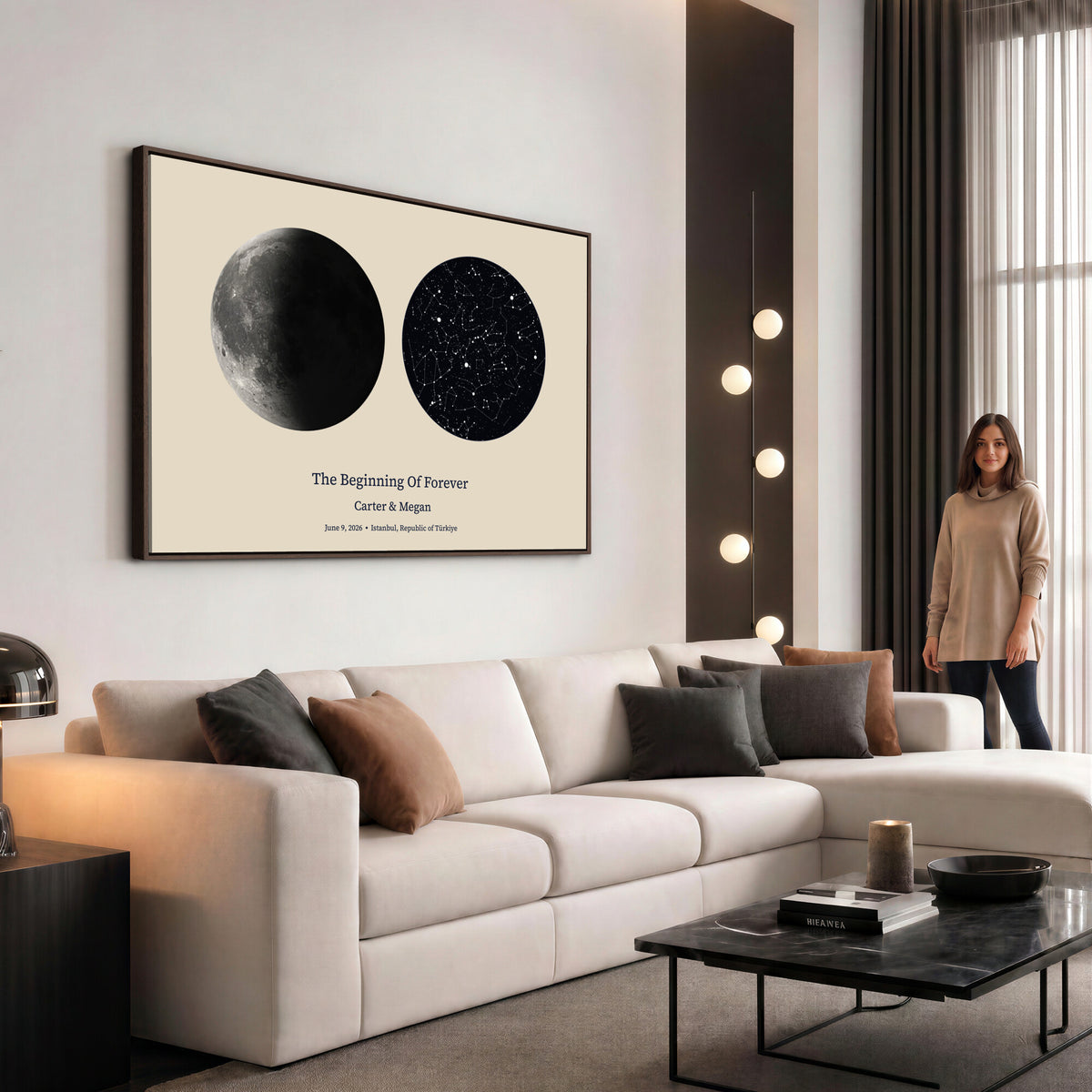 CSTM914LIRIKD-MGV-CV-36X24 - Moon and Stars Canvas Print – Personalized Moon Phase and Star Map Wall Art