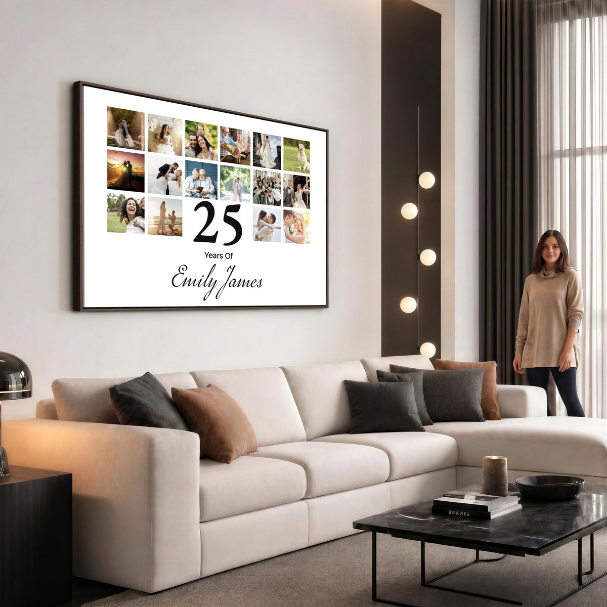 CSTM914ANID-MGV-CV-36X24 - Photo Grid with Number Canvas Print – Personalized Birthday or Anniversary Photo Collage