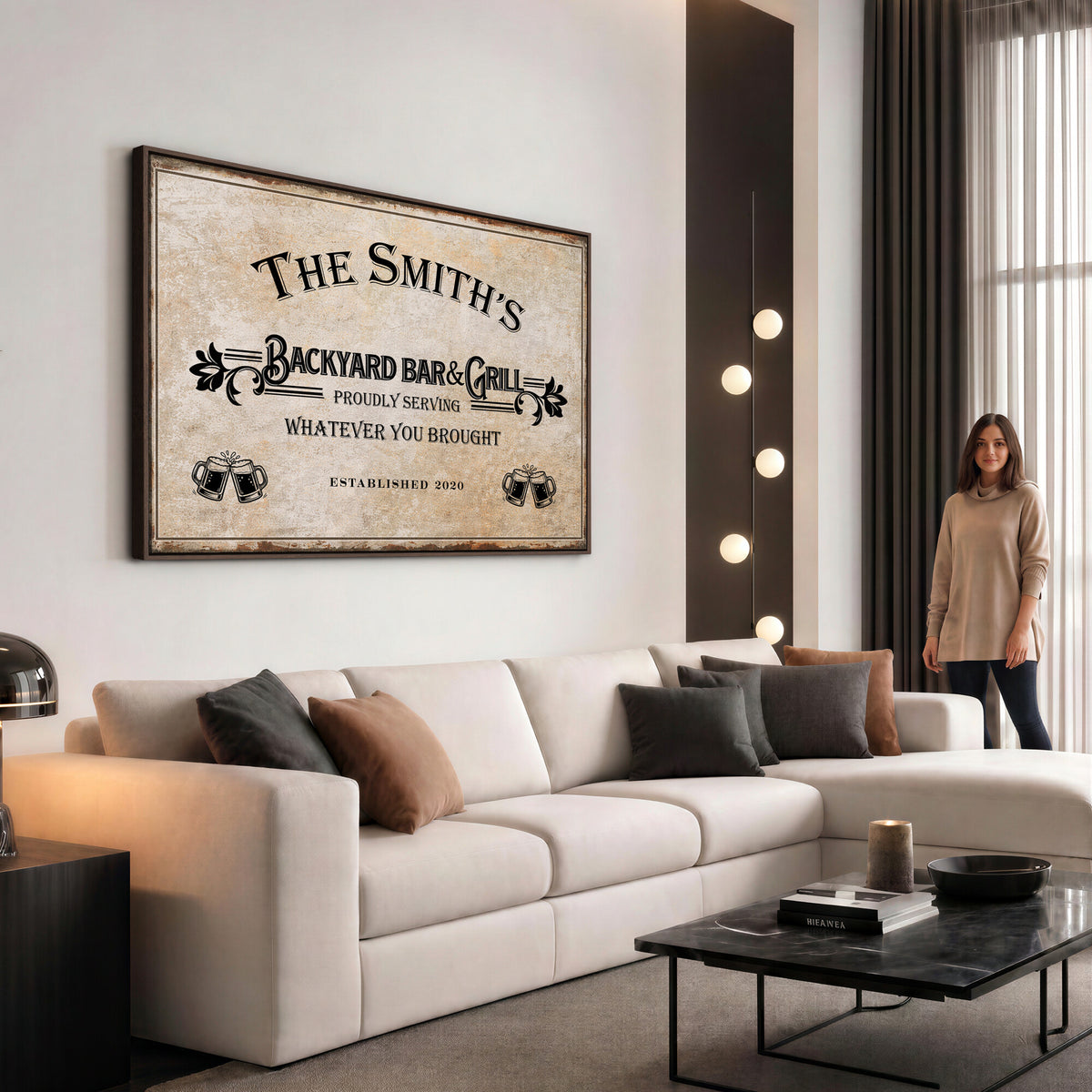 Custom Backyard Bar & Grill Sign, Personalized Family Name Arch Canvas