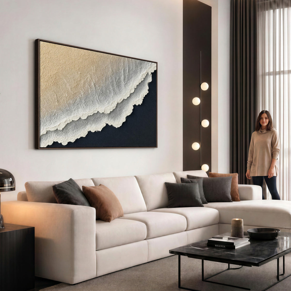 32969959-MGV-CV-24X16 - Abstract Ocean Wave Canvas Wall Art, Coastal Beach Wall Decor for Living Room
