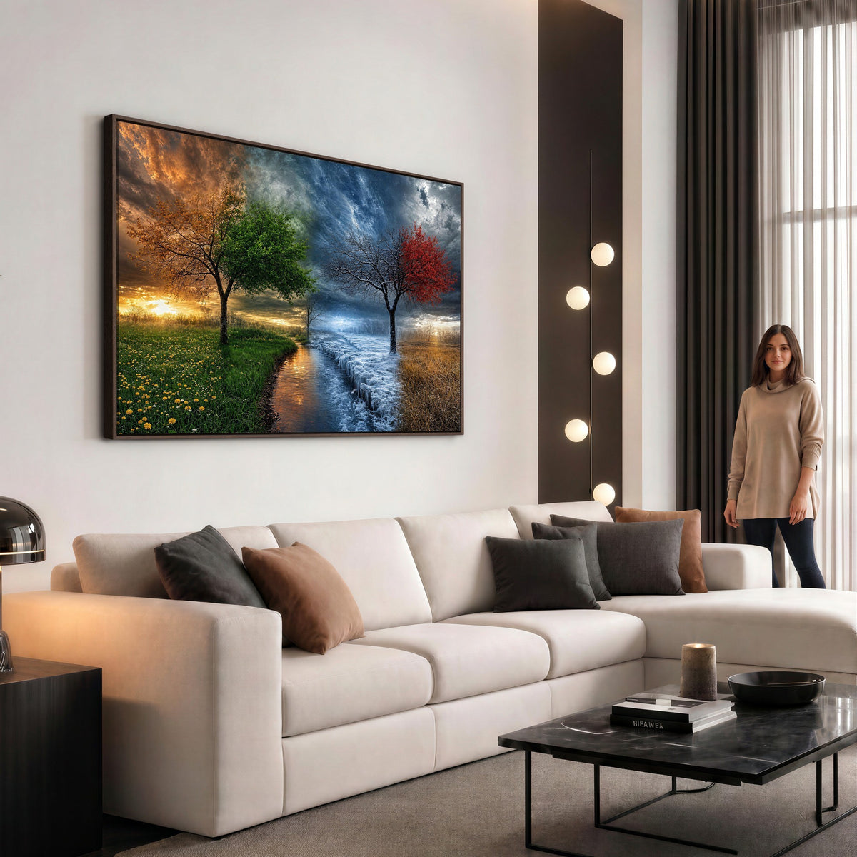 61895574-MGV-CV-24X16 - Four Seasons Tree Canvas Wall Art, Nature Landscape Canvas Print for Living Room