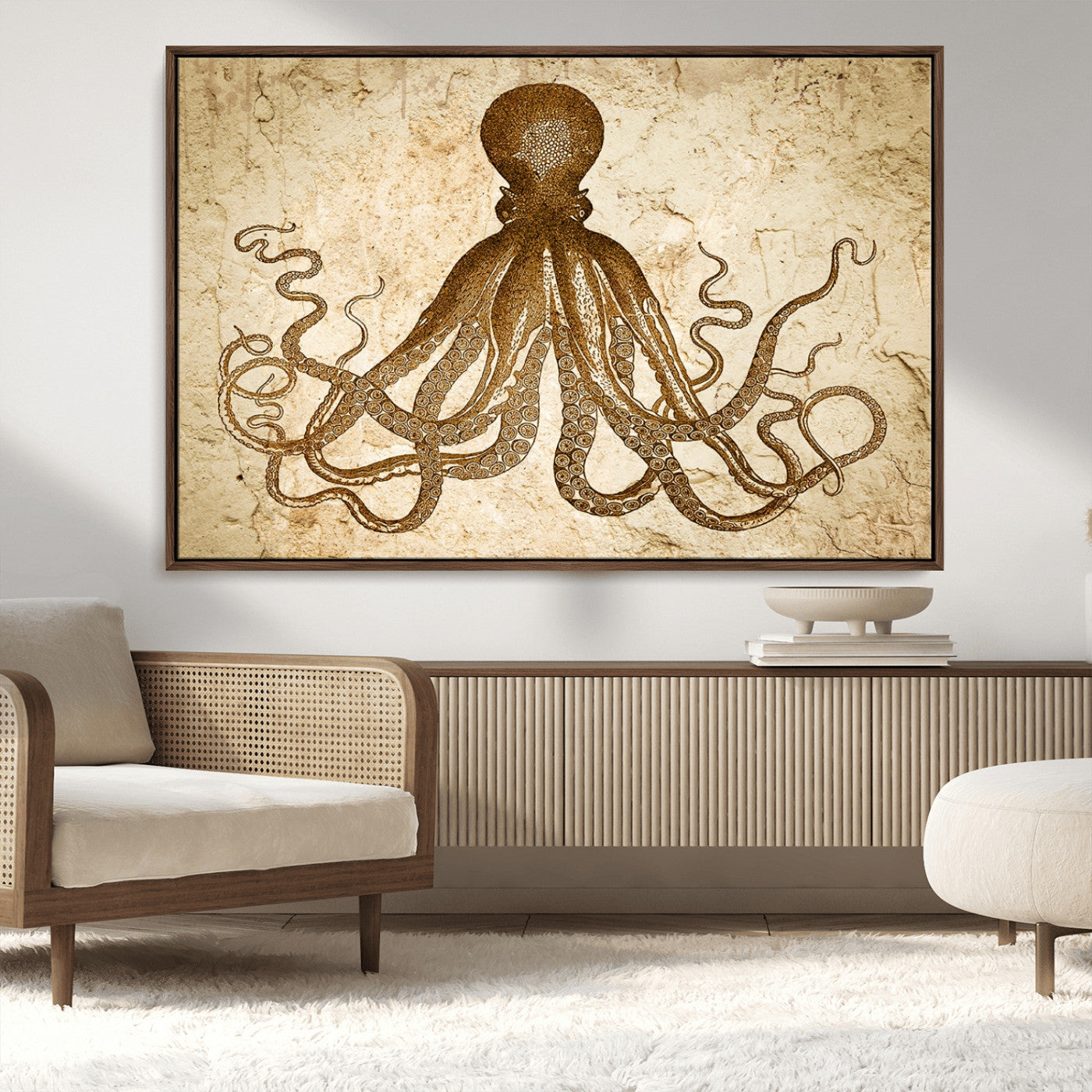MGV-FC-36X24 - Sepia Octopus Wall Art Abstract Animal Canvas Print
