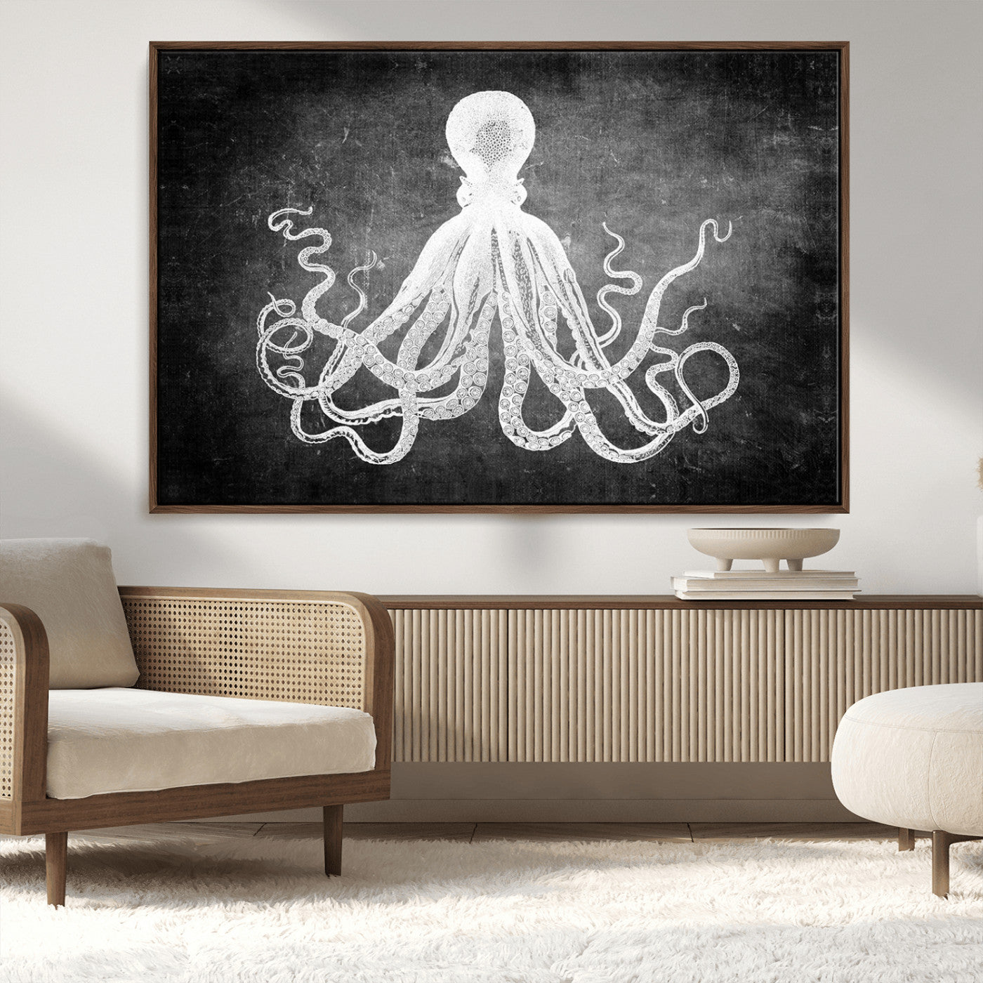 MGV-FC-36X24 - Black White Octopus Wall Art Canvas Print