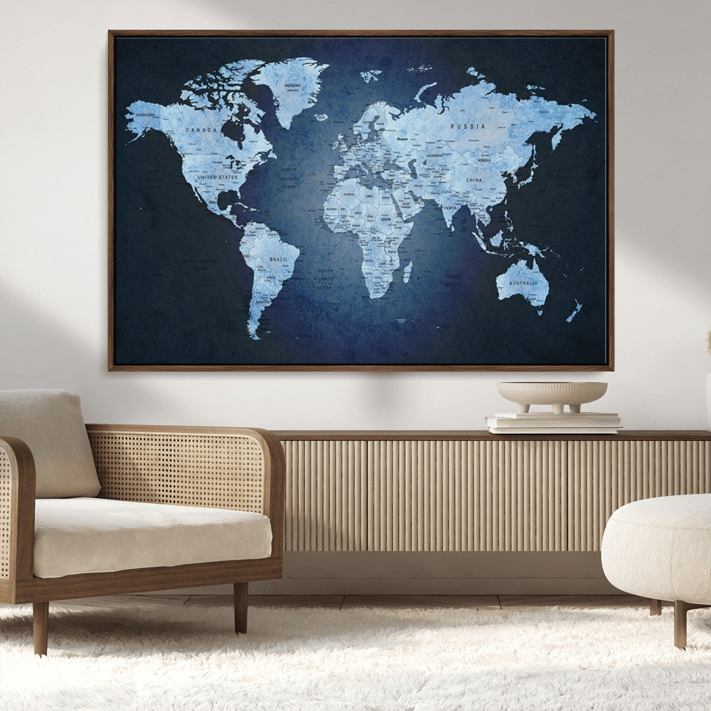 MGV-FC-36X24 - Push Pin World Map Canvas Print – Framed Wall Art for Couples to Track Their Travels – Anniversary
