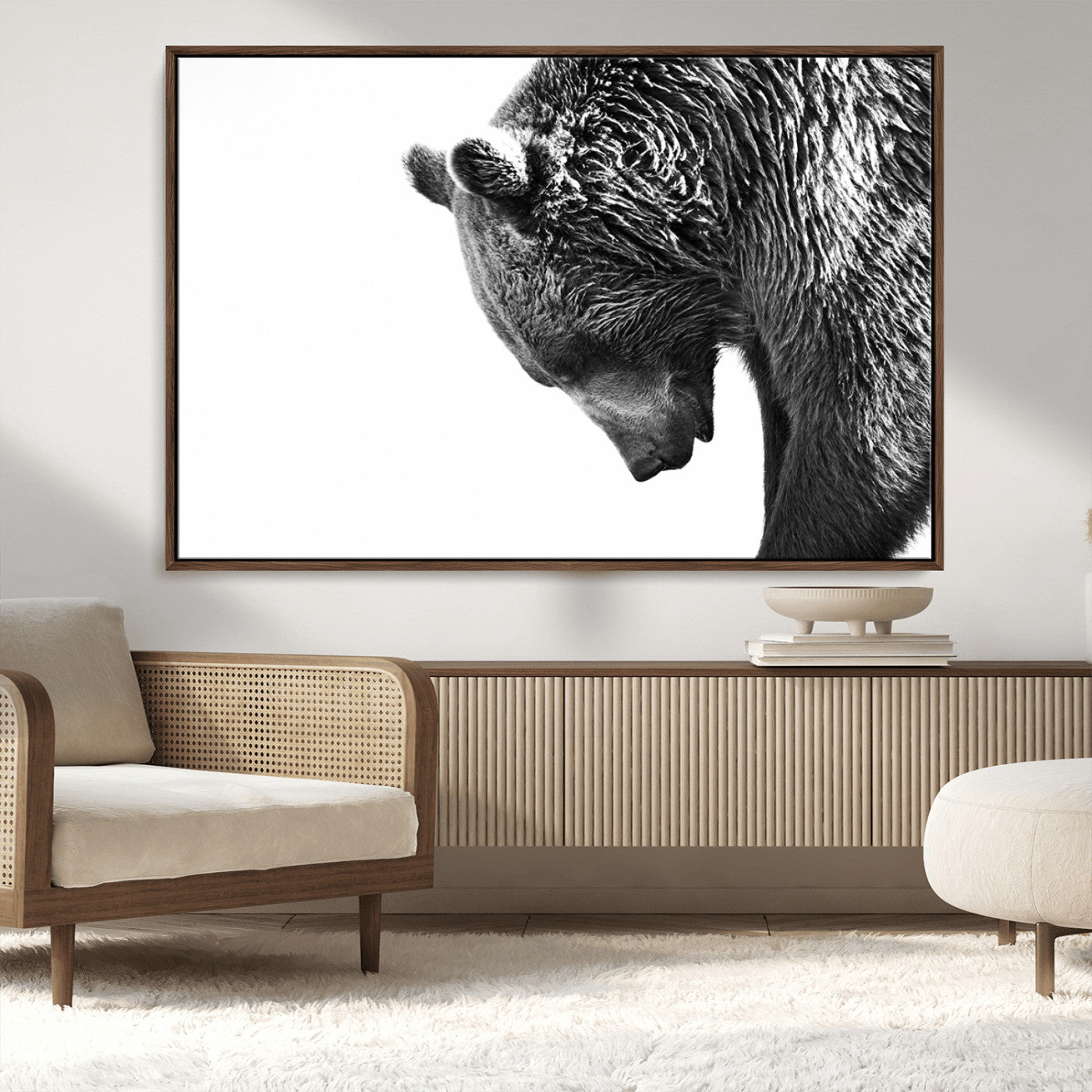 MGV-FC-36X24 - Black and White Grizzly 399 Bear Canvas Print Wall Art | Large Wildlife Canvas Print for Living