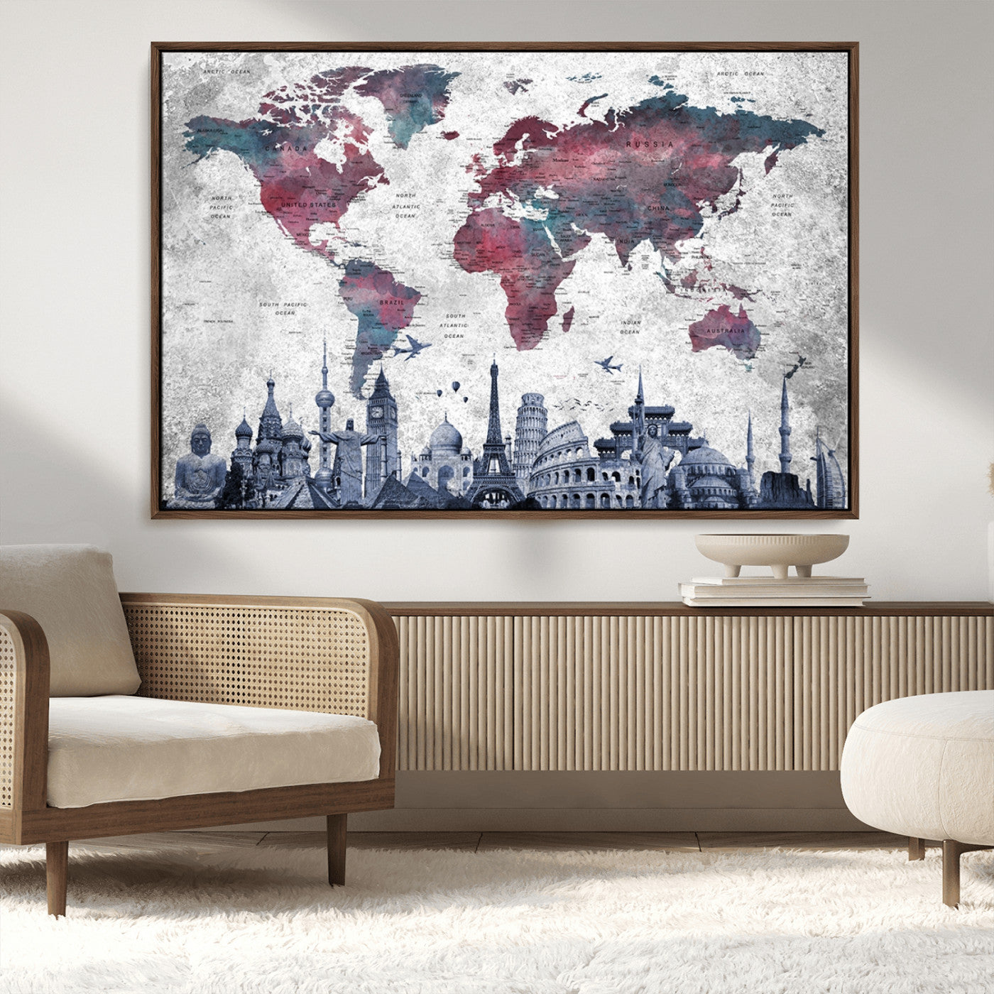 MGV-FC-36X24 - Push Pin World Map Canvas Print – Framed Wall Art for Couples to Track Their Travels – Anniversary