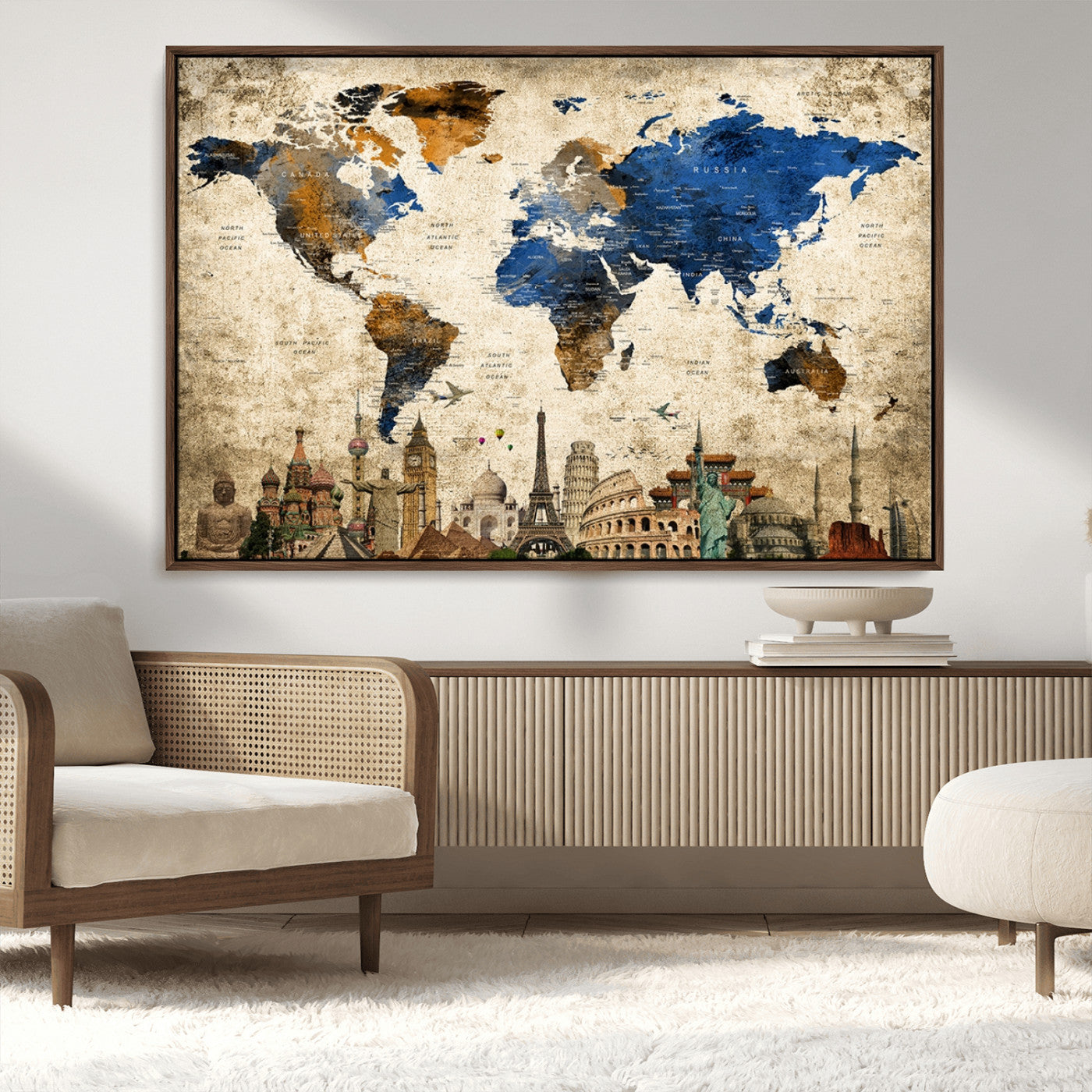 MGV-FC-36X24 - Push Pin World Map Canvas Print – Framed Wall Art for Couples to Track Their Travels – Anniversary