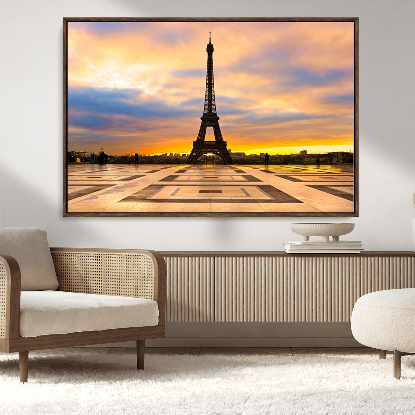 MGV-FC-36X24 - Paris Eiffel Tower Sunset Canvas Wall Art Print - Iconic Landmark Decor with Vibrant Colors