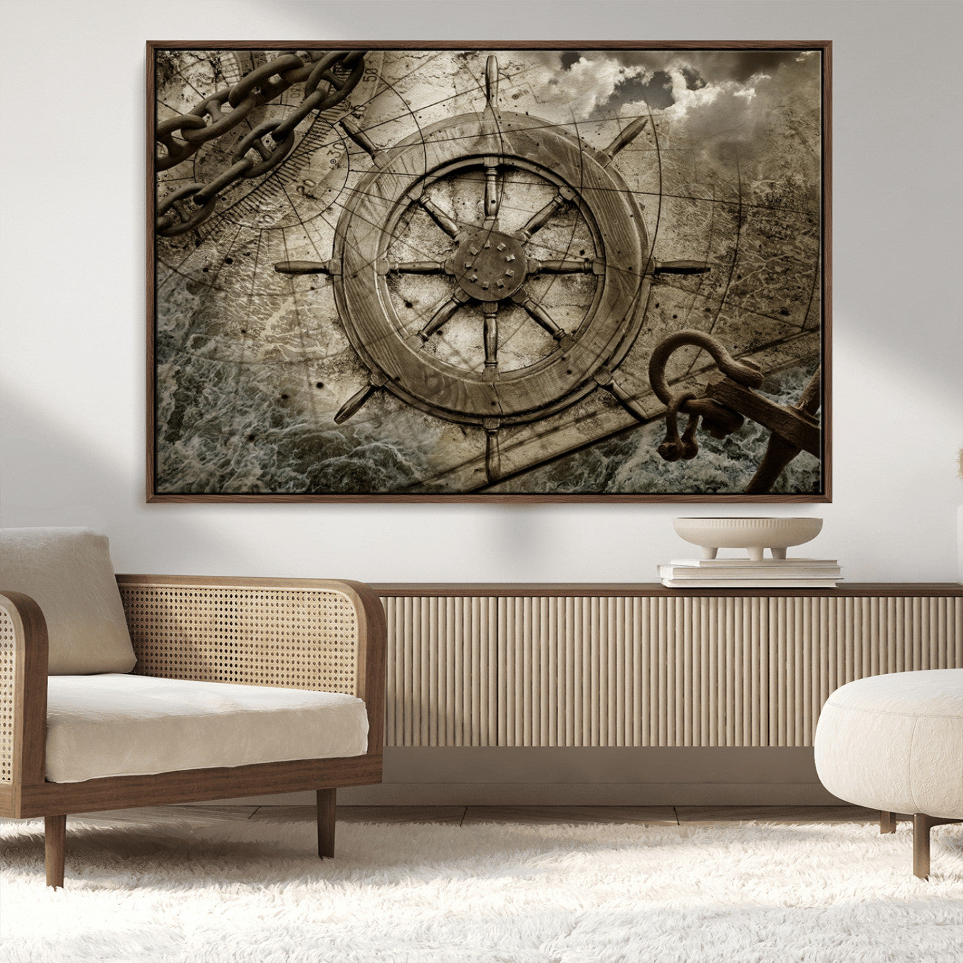 MGV-FC-36X24 - Wooden Ship Wheel Canvas Print, Multi Panel Canvas Wall Art Print