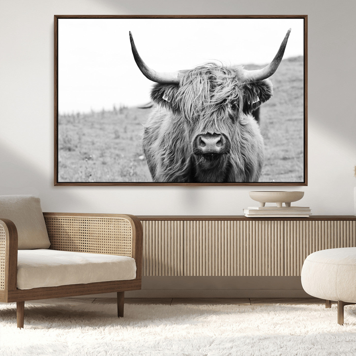 MGV-FC-36X24 - Newfoundland Cow Art Wall Art, Black White Cow Art Wall Art Canvas Print