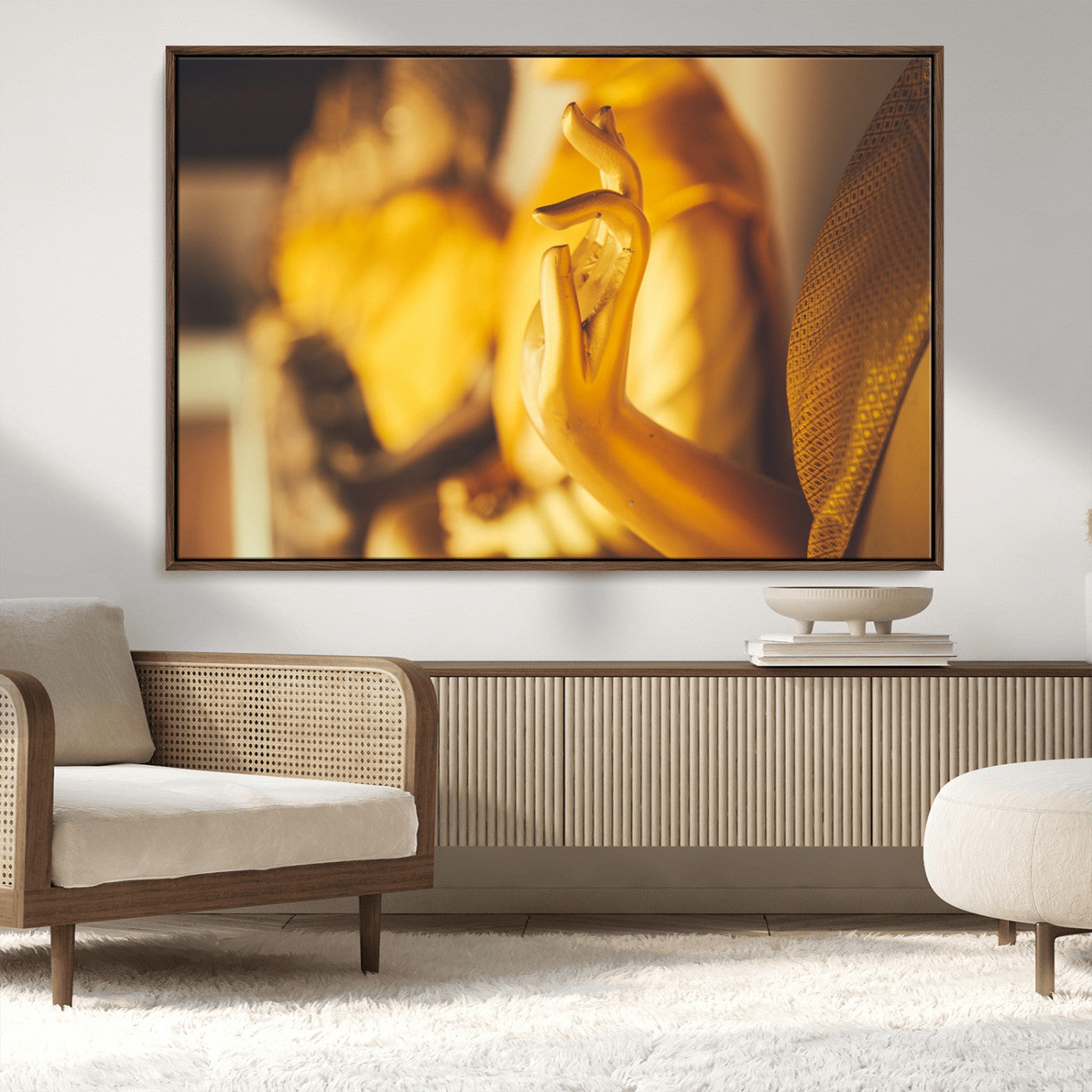 MGV-FC-36X24 - Gold Buddha Statue Hands Wall Art Canvas Print