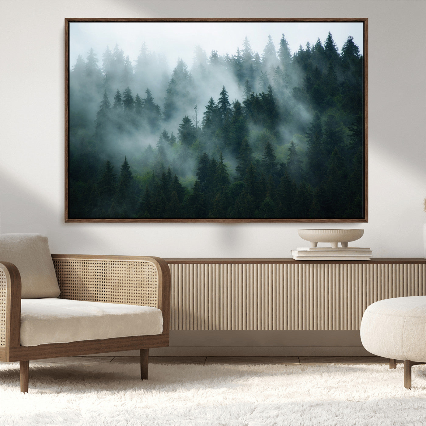 MGV-FC-36X24 - Foggy Forest 3-Panel Canvas Wall Art | Large Giclée Nature Scene Print for Living Room, Office, or