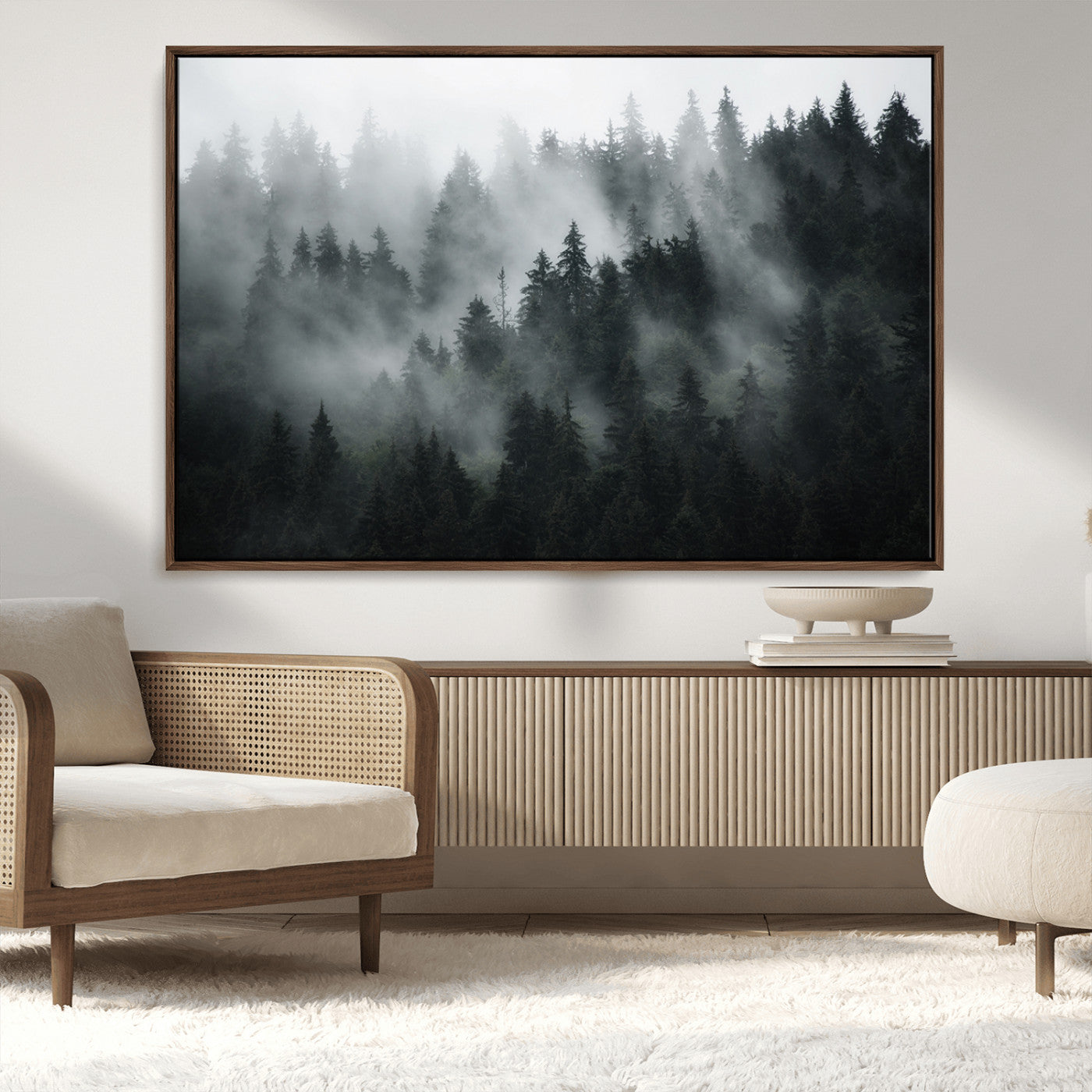MGV-FC-36X24 - Foggy Forest Wall Art Canvas Print | 3 Panel Large Misty Landscape for Dining Room, Office, or