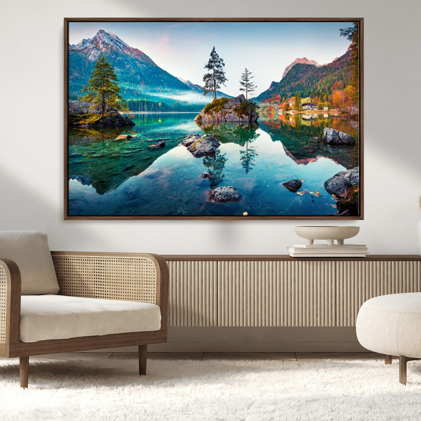-Crystal Clear Lake Wall Art | Mountains Wall Art Canvas | 3 Panel Large Landscape Print for Dining