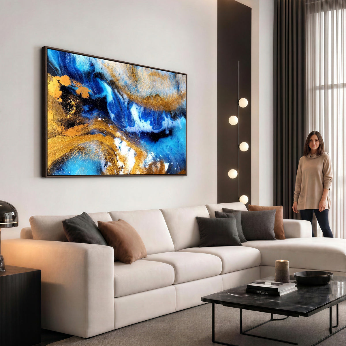 42100-_Poster-30x20 - Large Abstract Wall Art Print | Gold and Blue Abstract Canvas Wall Art