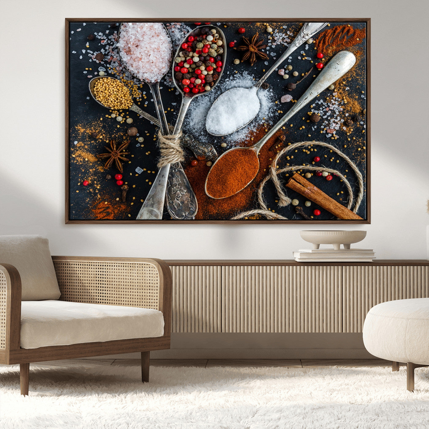 MGV-FC-36X24 - Spices and Seasonings Canvas Wall Art – Colorful Triptych Kitchen Decor – Culinary Art for Dining