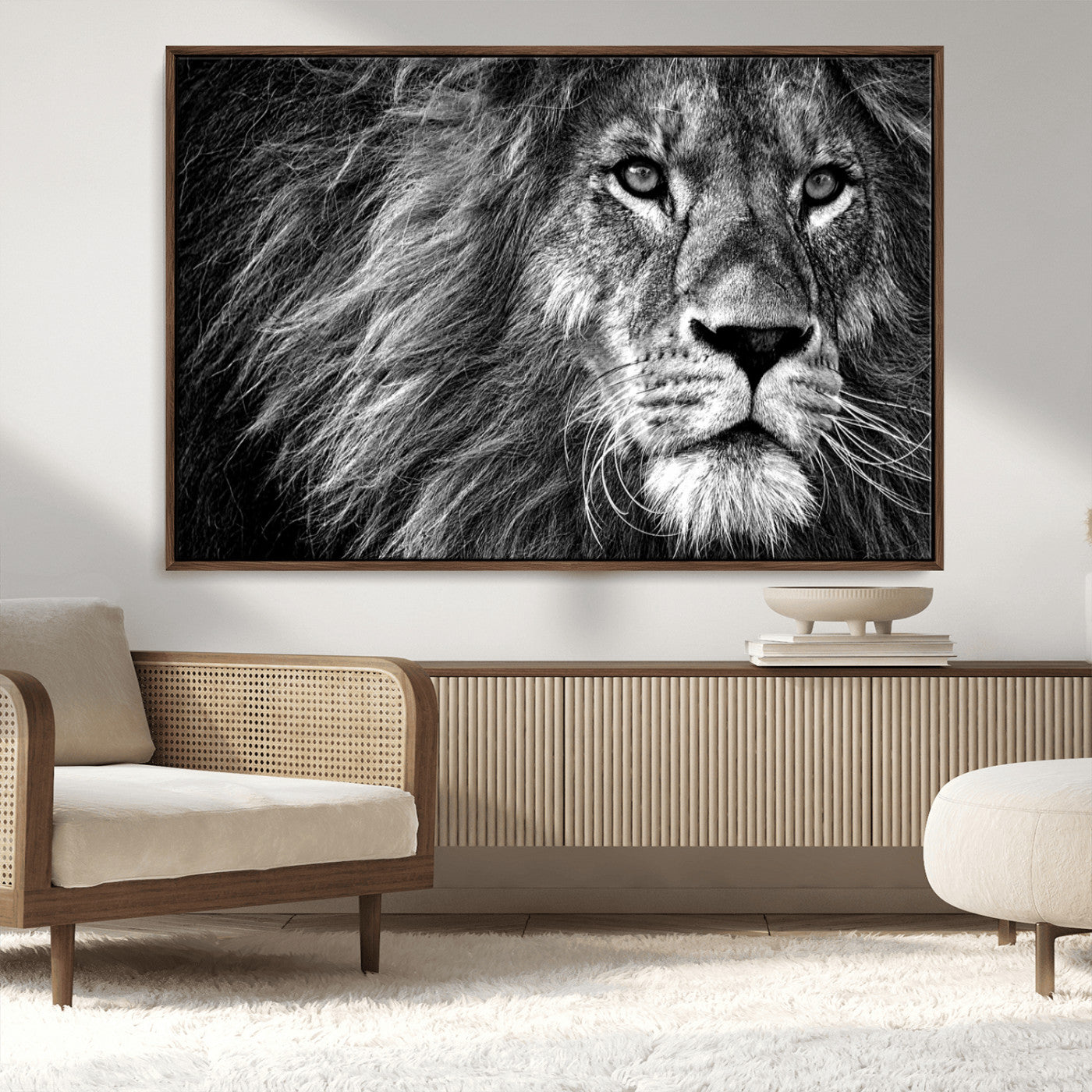 MGV-FC-36X24 - Black and White Lion Canvas Wall Art Print