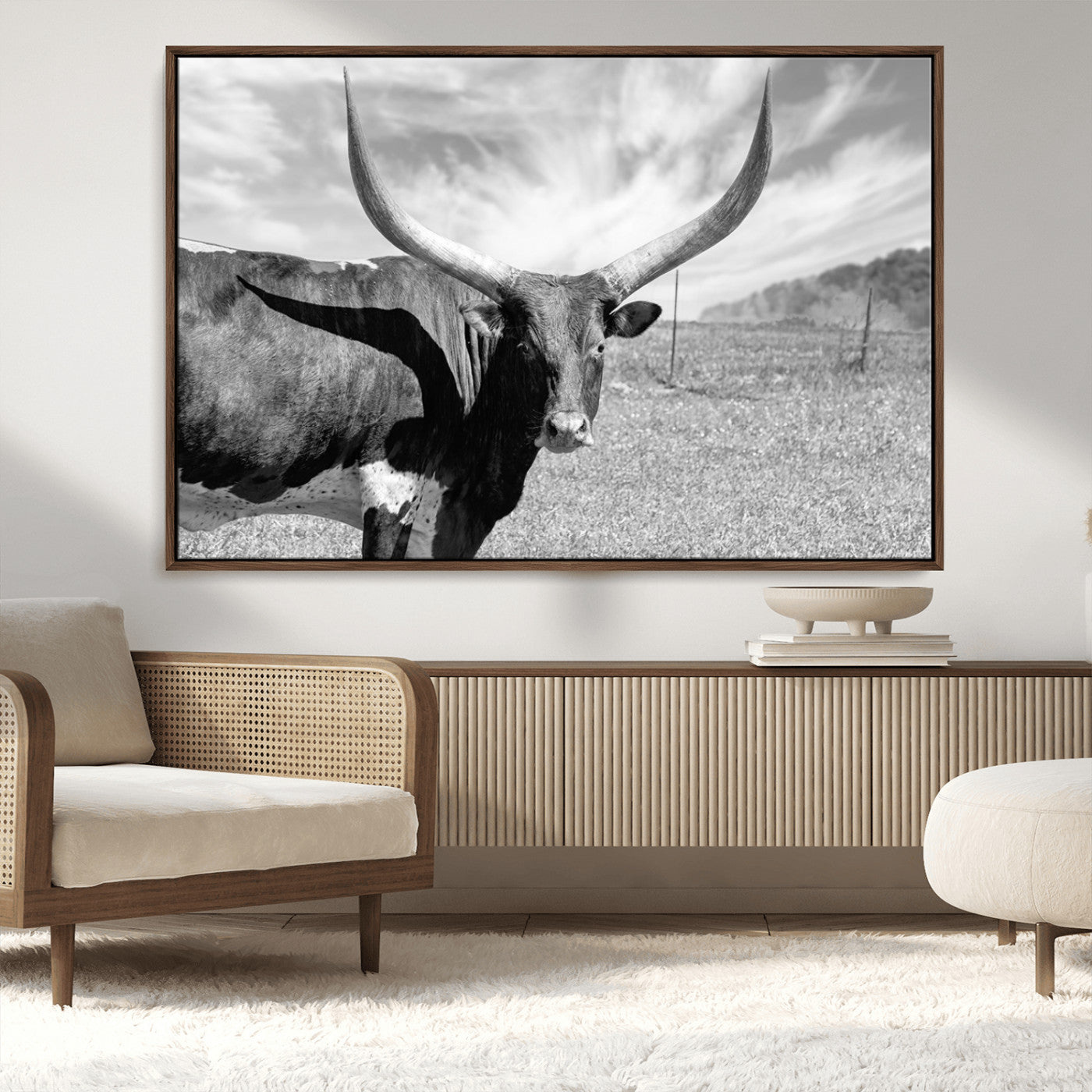 MGV-FC-36X24 - Longhorn Wall Art Canvas Print, Framed Ranch Wall Art Canvas Print