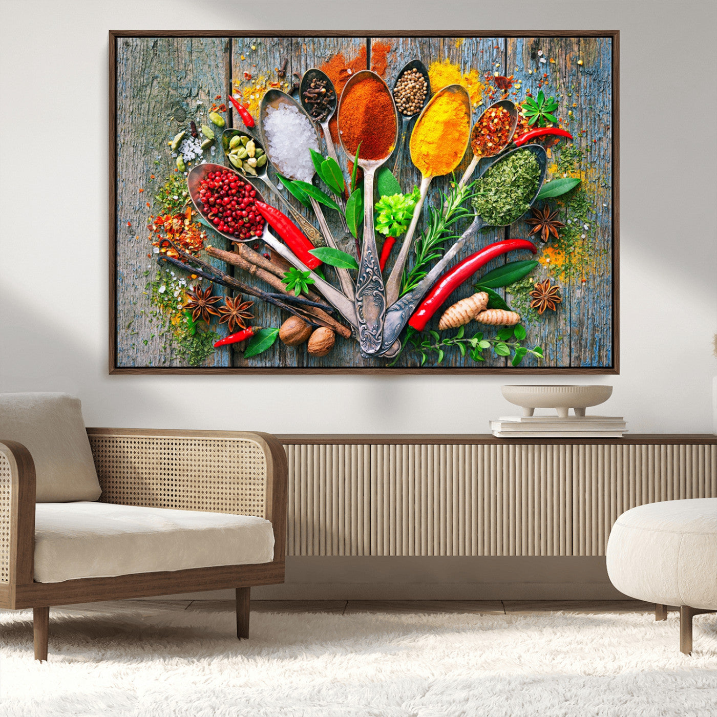 MGV-FC-36X24 - Kitchen Wall Art Print - Spoonful of Spices Cooking Wall Art Canvas Print - Vibrant Kitchen Decor
