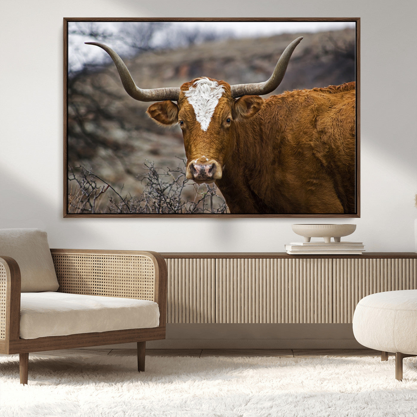 MGV-FC-36X24 - Framed Big Cow Animal Wall Art Canvas Print