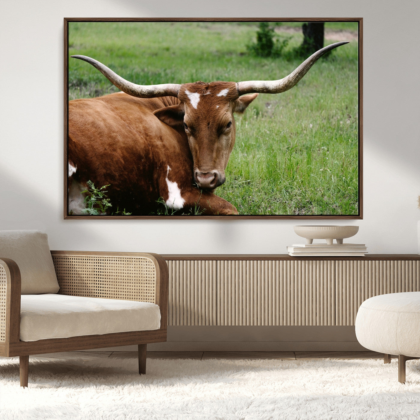 MGV-FC-36X24 - Longhorn Cow Animal Wall Art Canvas Print
