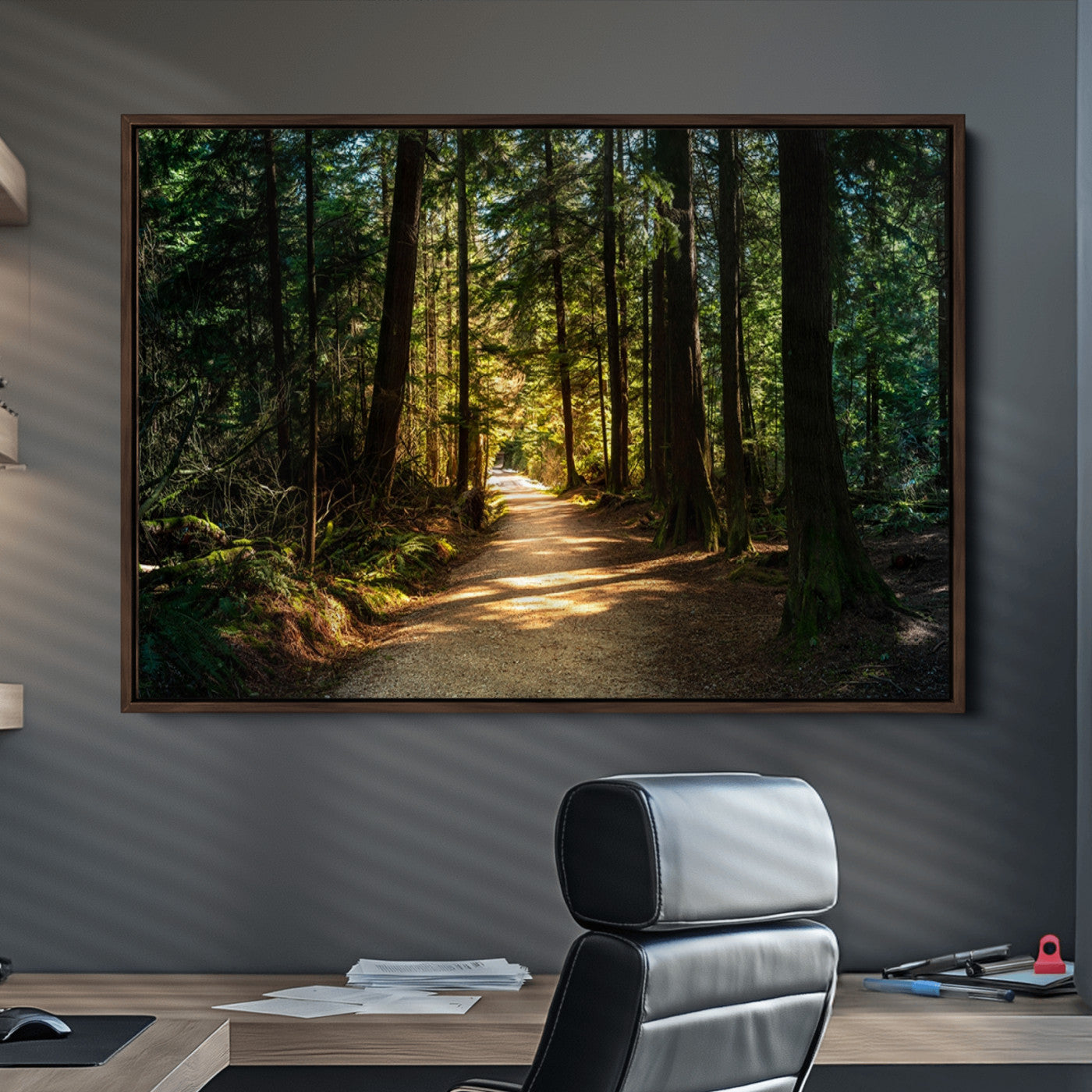 51762-MGV-CV-36X24-Sunlit Forest Pathway Canvas Print | 3 Panel Large Nature Wall Art for Living Room, Office, or Modern Space | Tranquil Scenic Forest, Ready