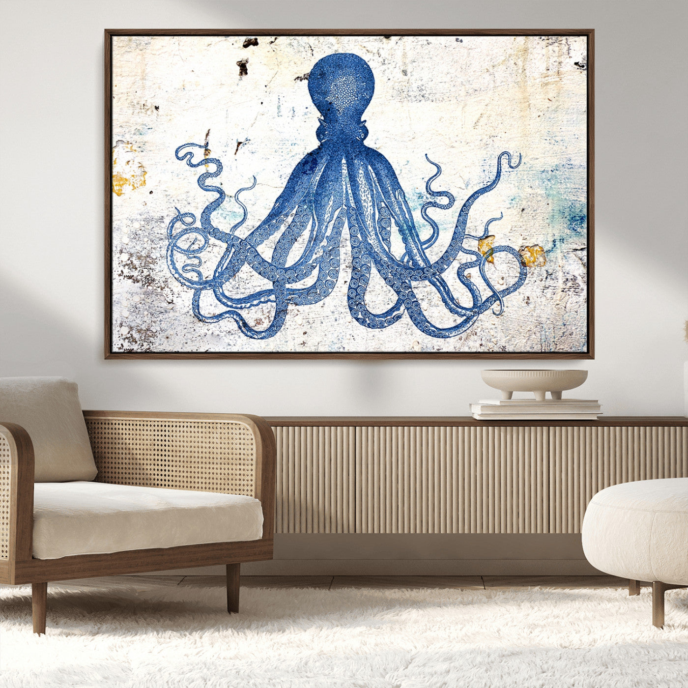MGV-FC-36X24 - Octopus Canvas Wall Art | Coastal Marine Life Artwork for Living Room, Bedroom, or Office |