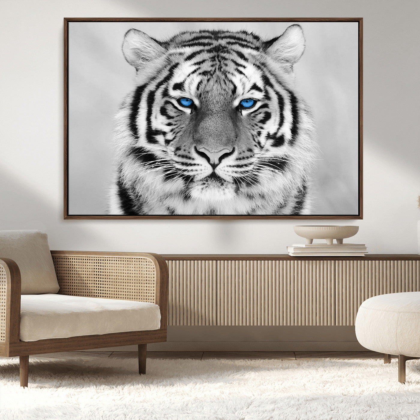 MGV-FC-36X24 - Black and White Tiger Wall Art Animal Canvas Print