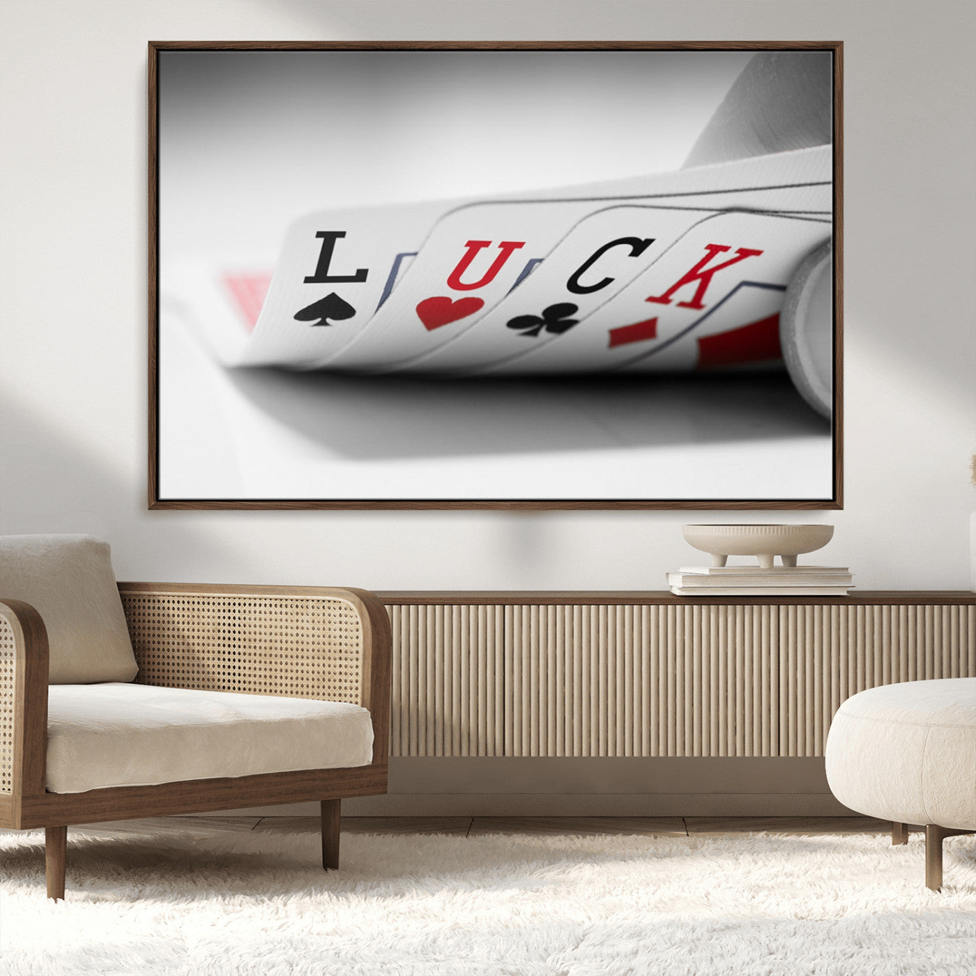 MGV-FC-36X24 - Framed Luck Poker Cards Canvas – Modern Triptych Wall Art, Ready to Hang for Game Rooms