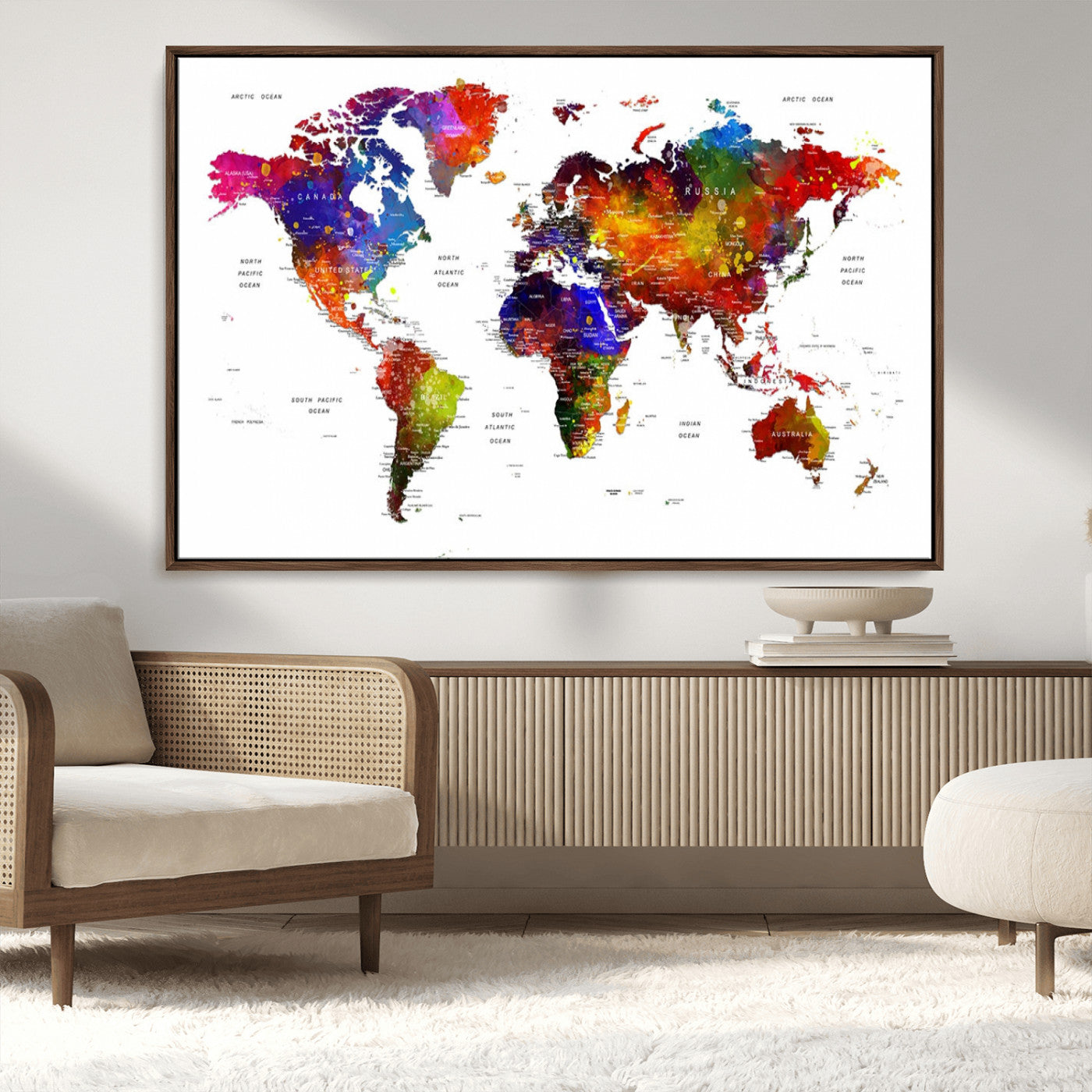 MGV-FC-36X24 - Push Pin World Map Canvas Print – Framed Wall Art for Couples to Track Their Travels – Anniversary