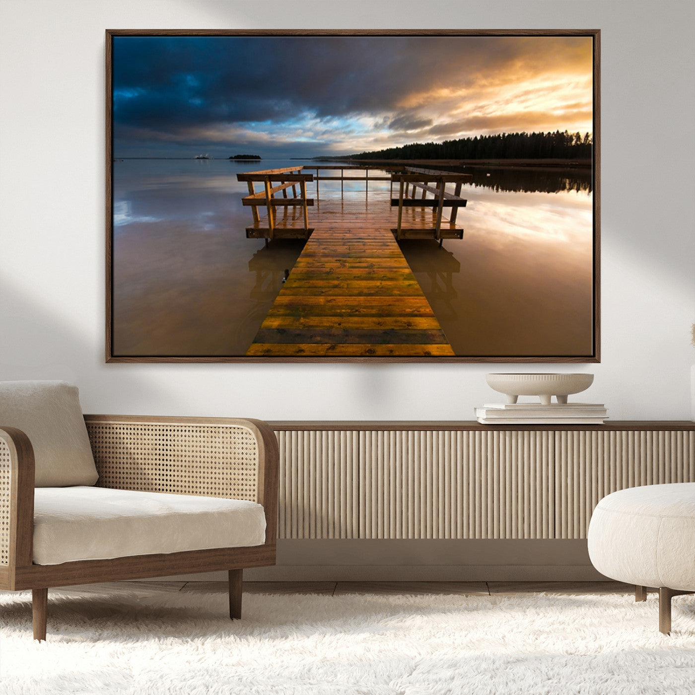 MGV-FC-36X24 - Serene Lake Pier at Sunset Canvas Print | Landscape Canvas Print | Ready to Hang and Framed Wall Art