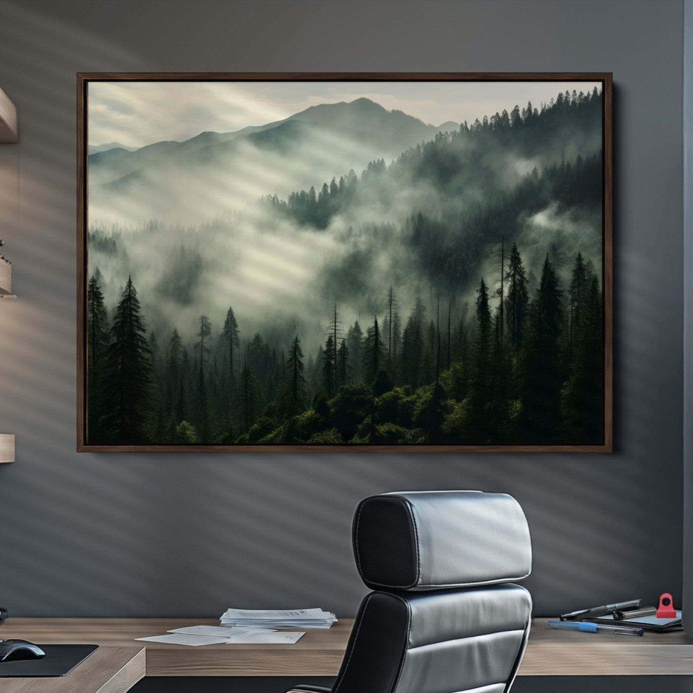 25295-MGV-CV-36X24-Captivating Misty Forest Wall Art Premium Canvas Print a Foggy and Serene Atmosphere