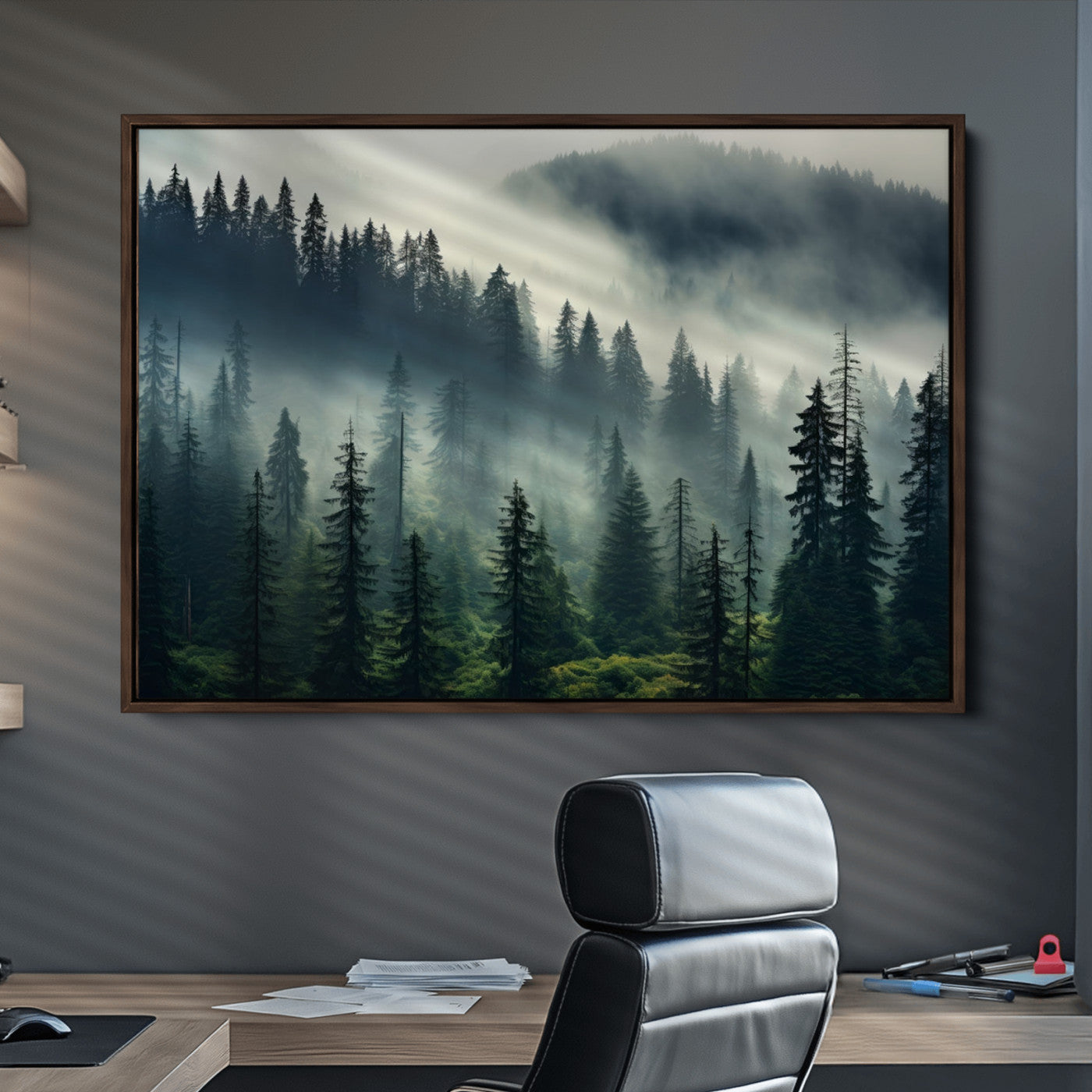 48606-MGV-CV-36X24-Captivating Misty Forest Wall Art Premium Canvas Print a Foggy and Serene Atmosphere