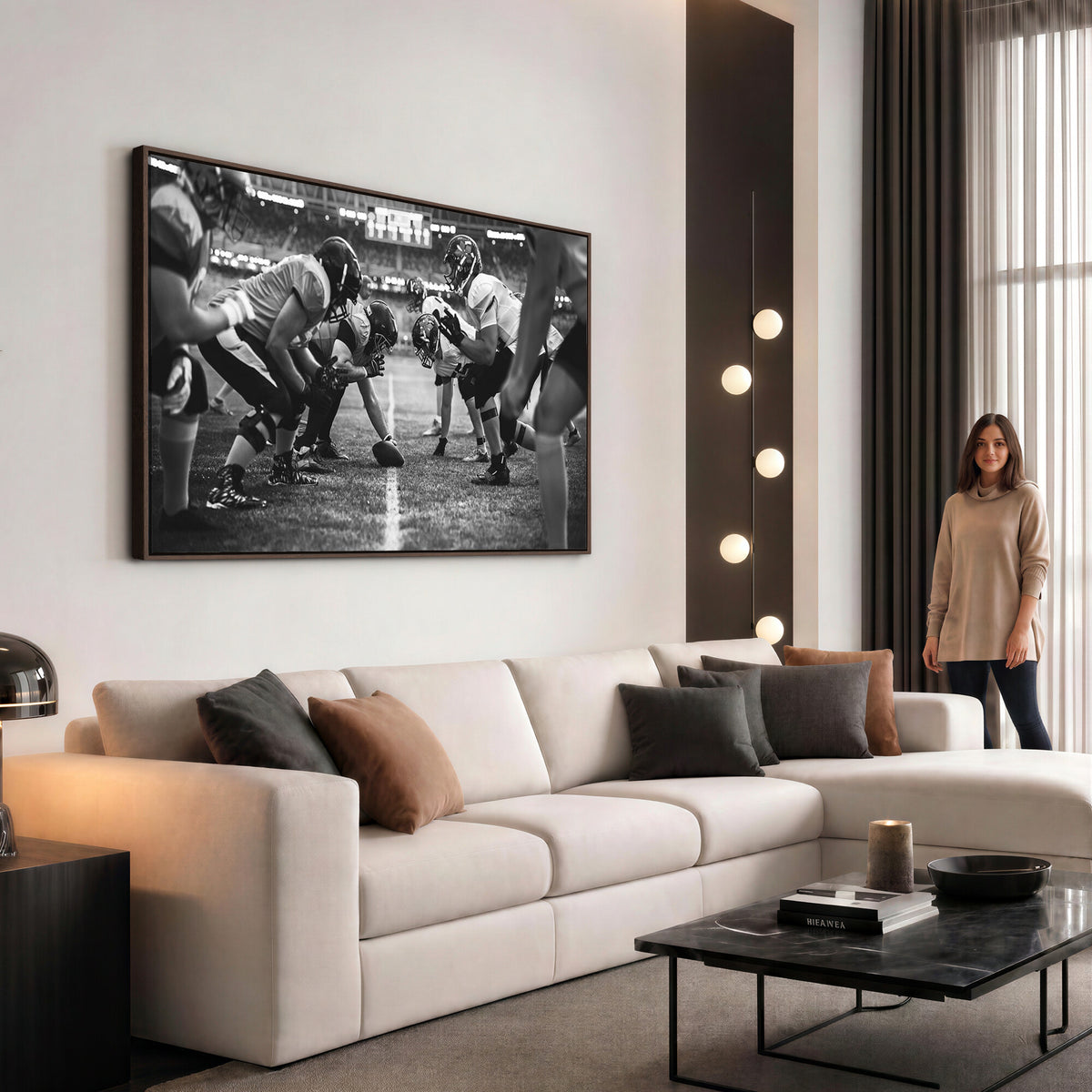 13273-MGV-CV-36X24 - American Football Wall Art Canvas Print Framed Stadium Sport