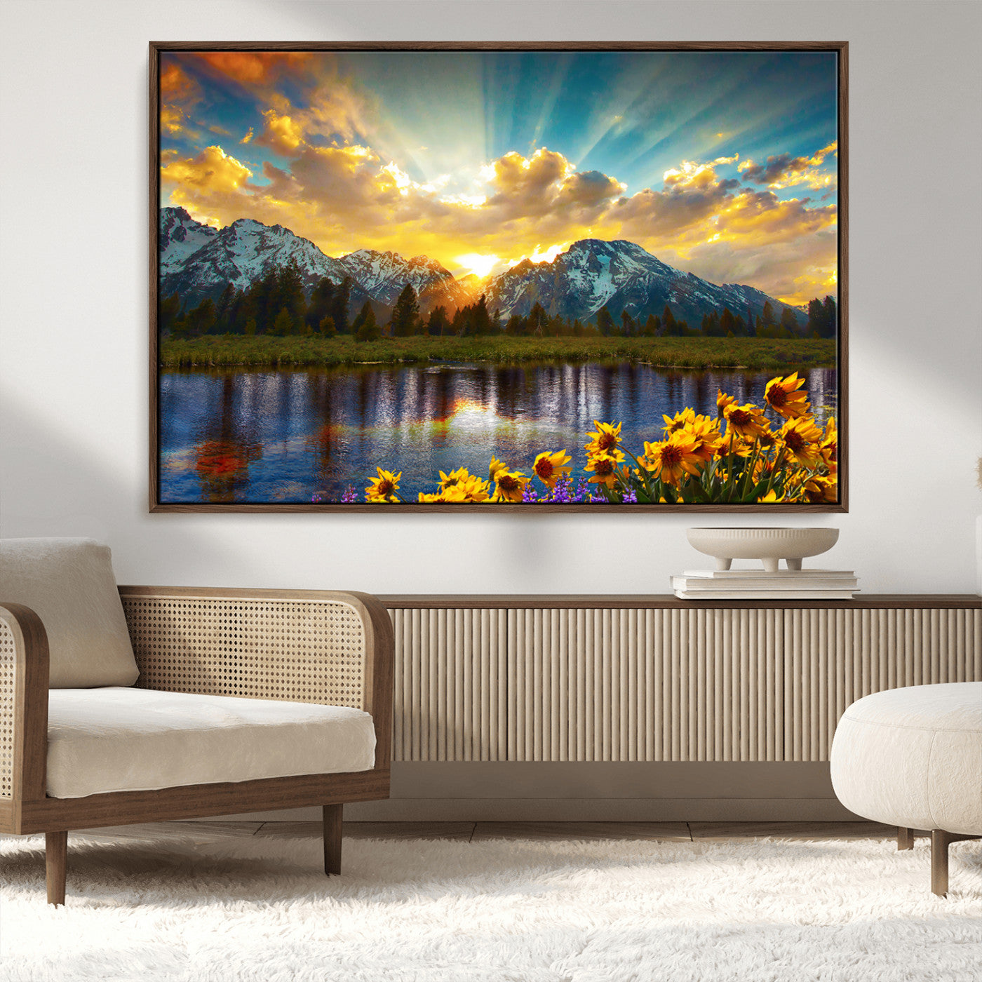 MGV-FC-36X24 - Grand Teton Park Amazing Mountain Landscape Sunset Wall Art Canvas Print