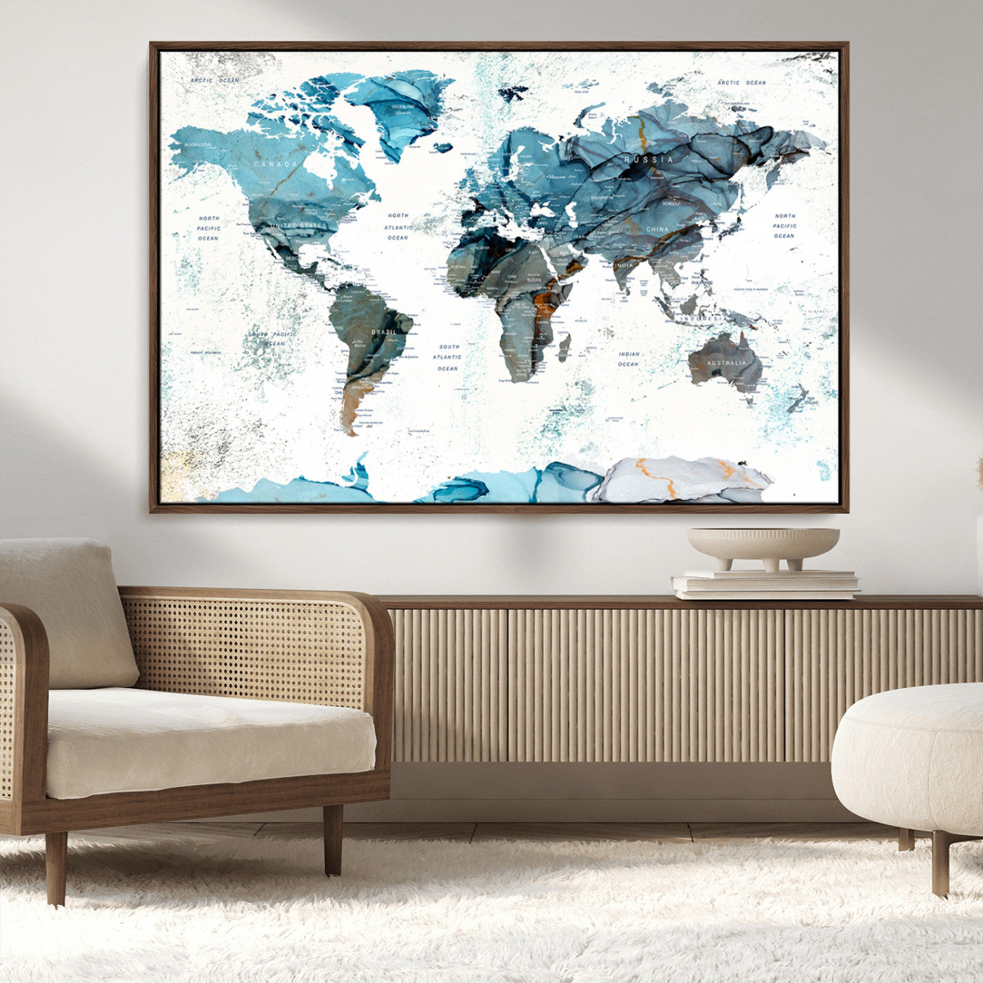 MGV-FC-36X24 - Push Pin World Map Canvas Print – Framed Wall Art for Couples to Track Their Travels – Anniversary